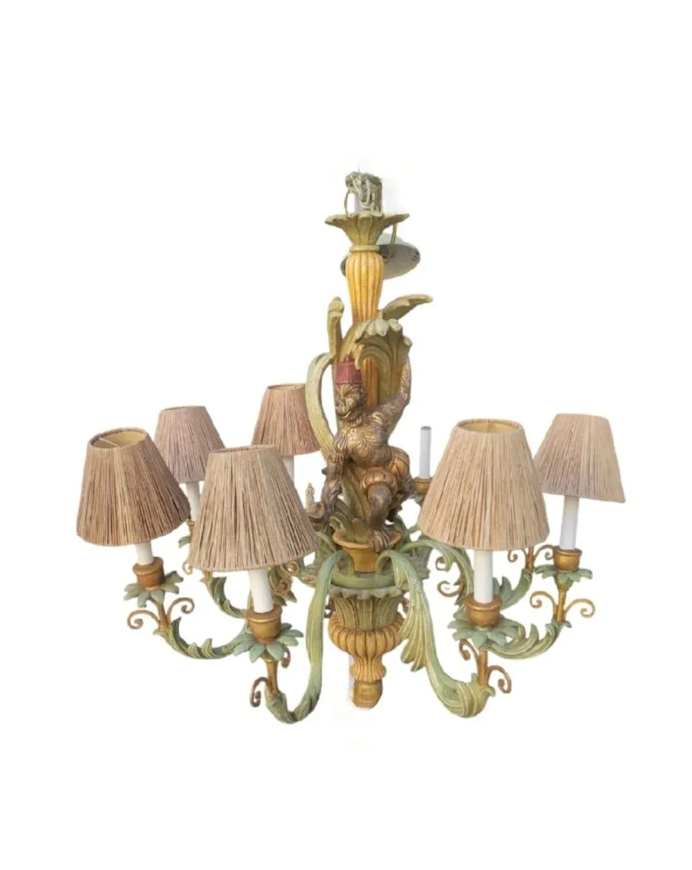 Vintage Italian Carved Wood Palm Beach Regency Style 8 Light