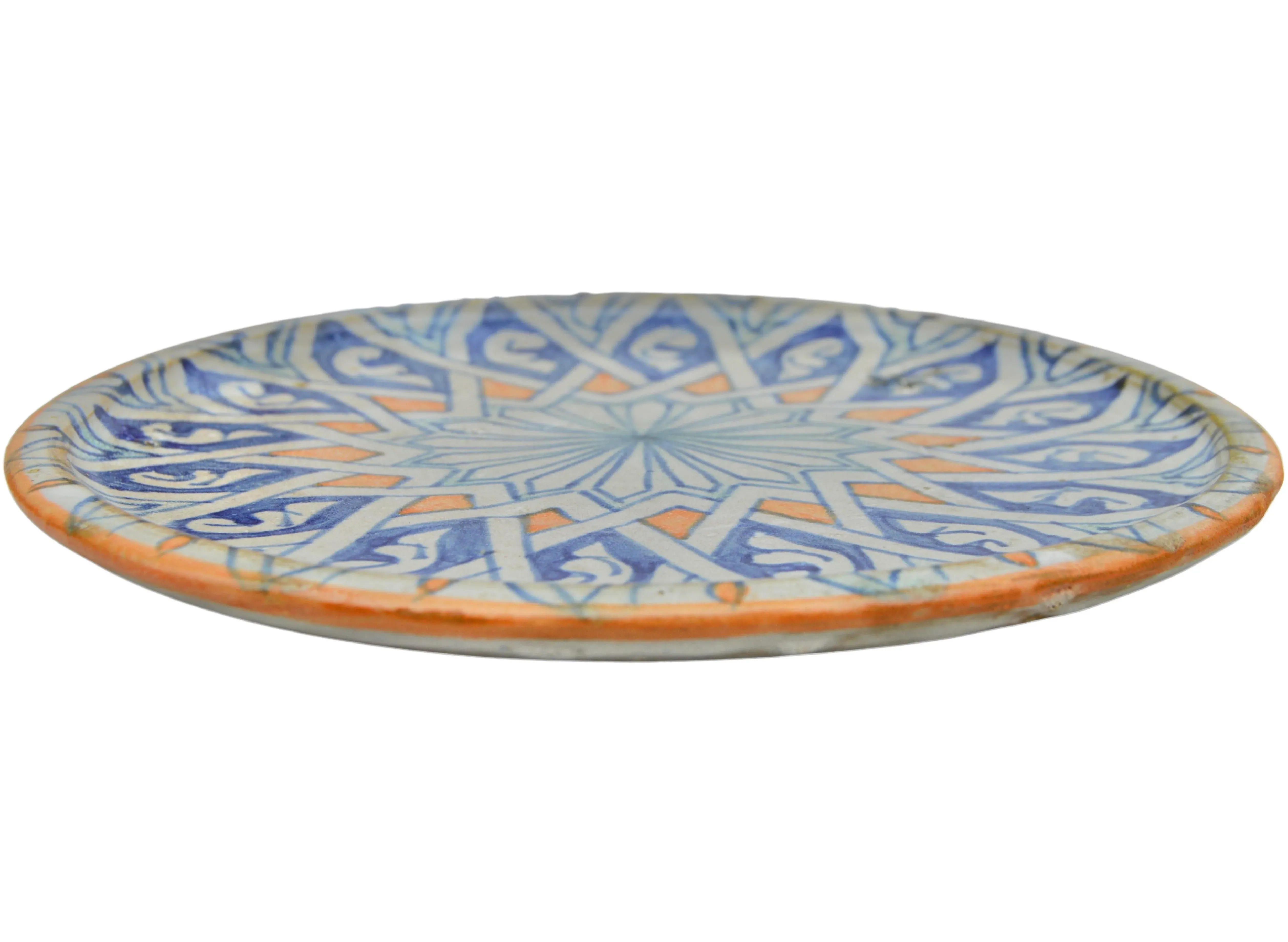 Mid 20th Century Blue & Orange Andalusian-Patterned Ceramic Plate
