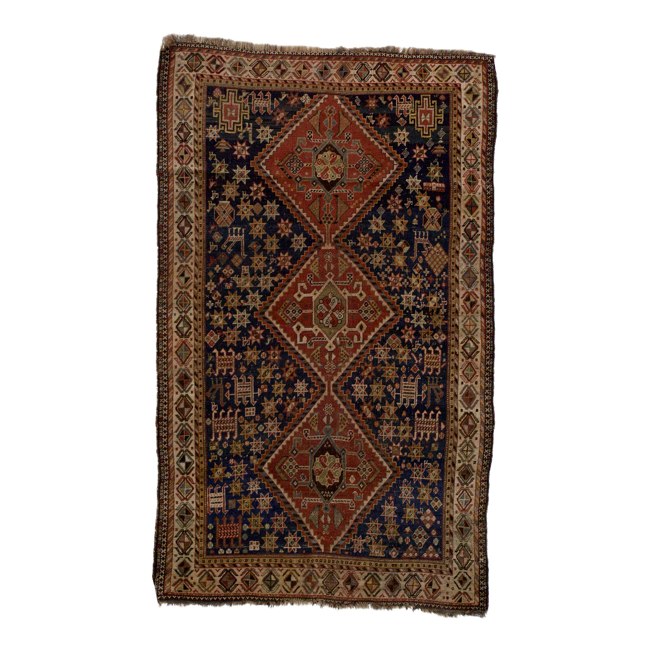 Antique Persian Qashqai Rug 4'5