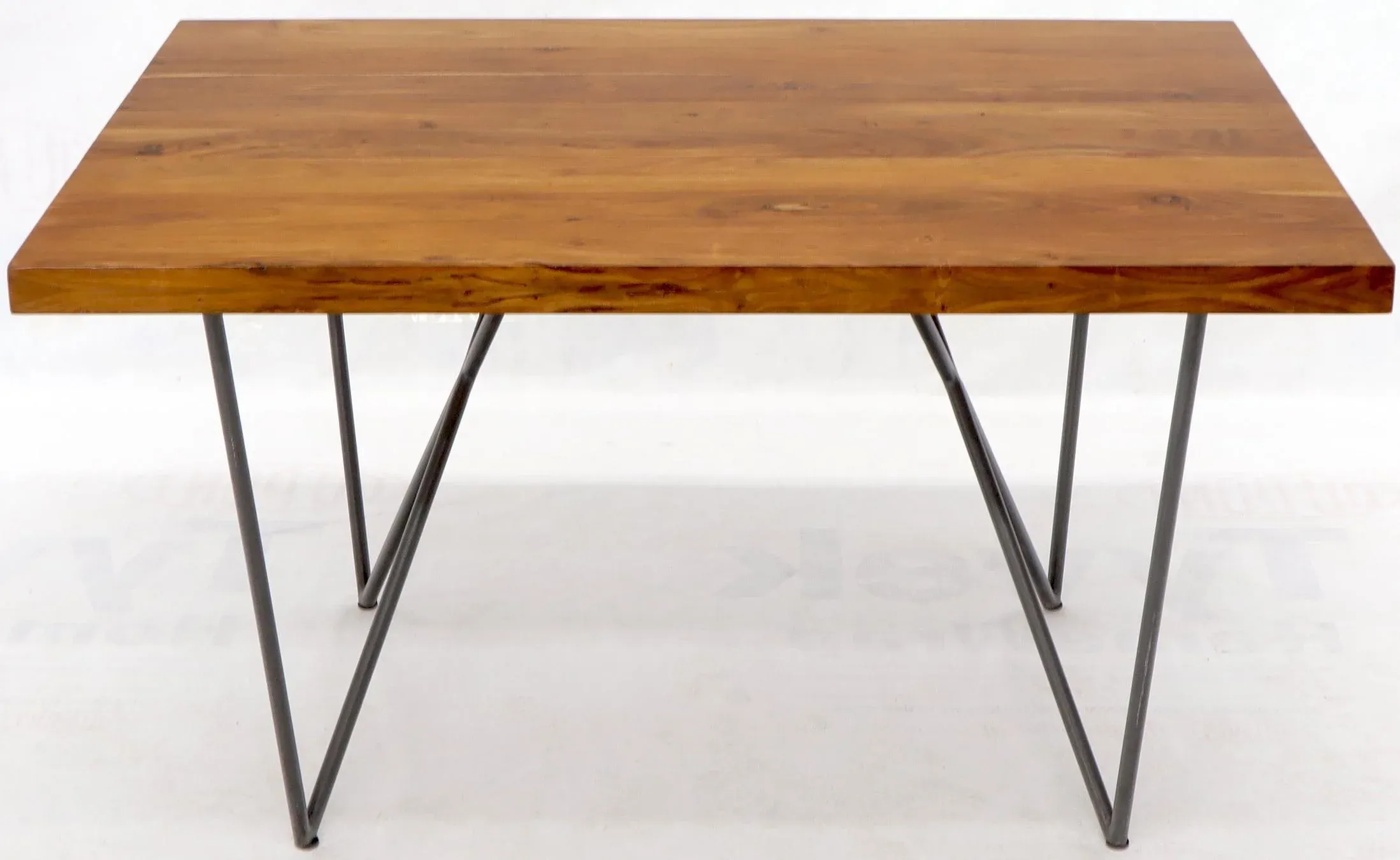 Solid Thick Teak Block Top Dining Table on Hairpin Legs