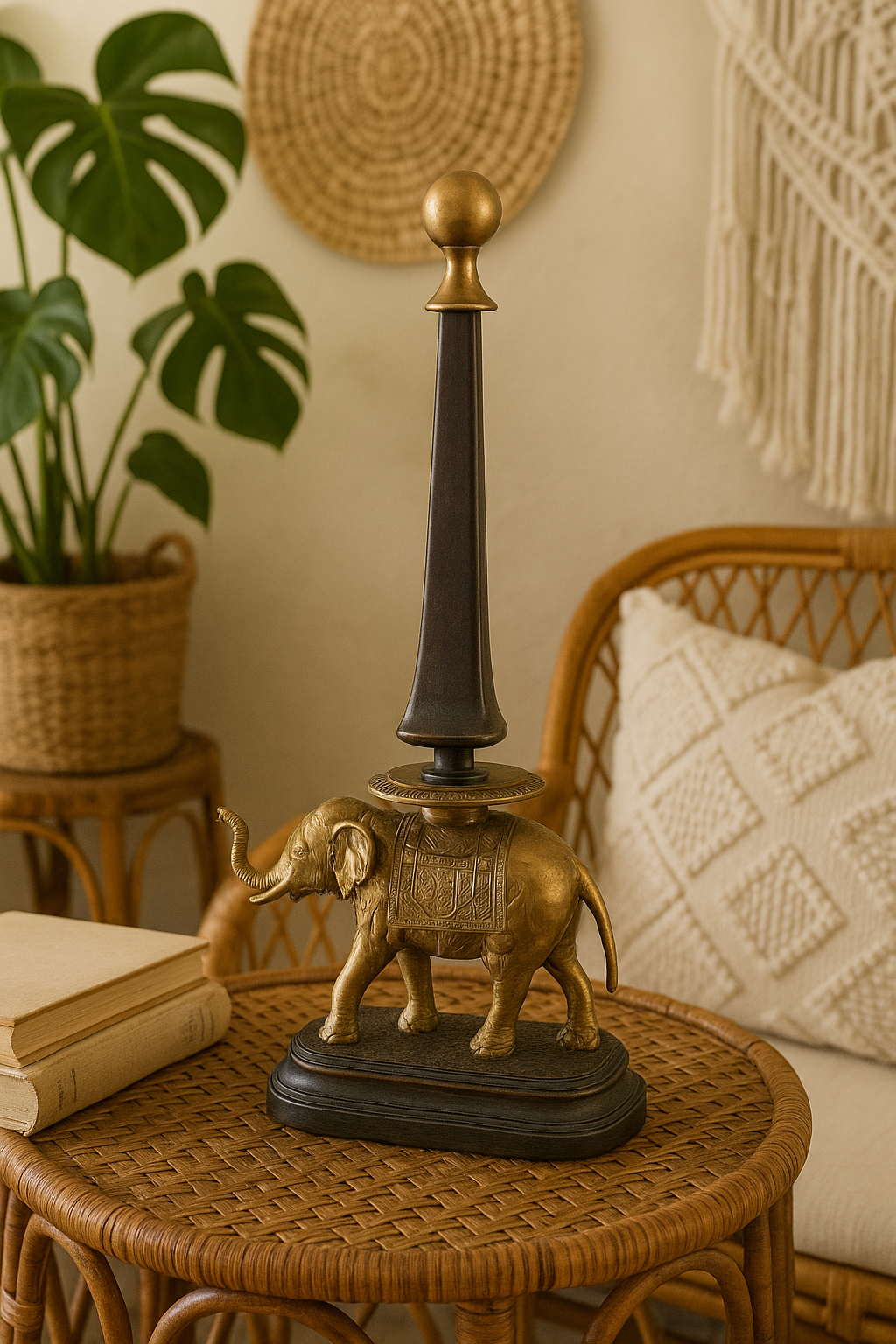 Vintage Brass Elephant Sculpture With Finial 20.5\