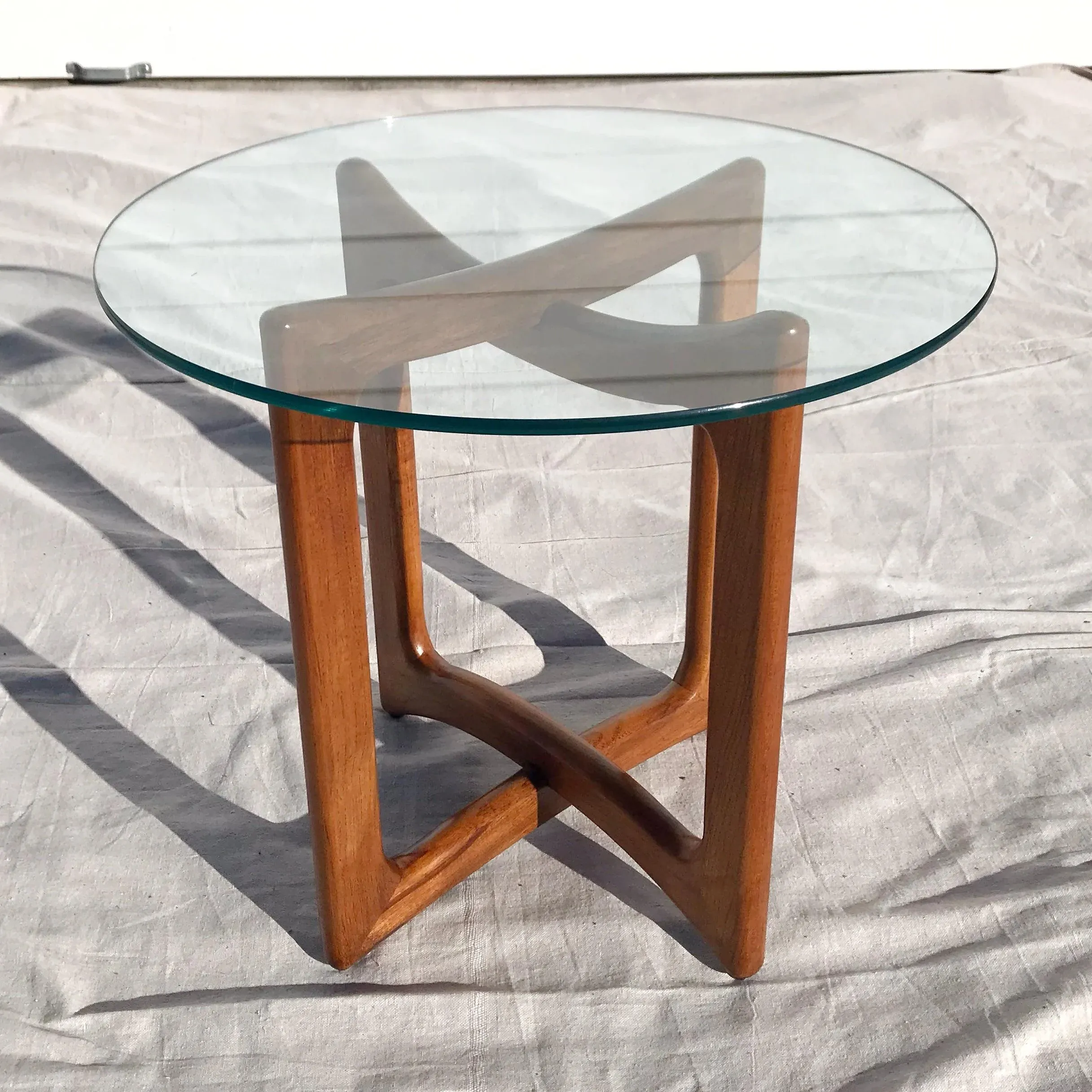 1950s Mid-Century Wood and Glass Ribbon Side Table Styled