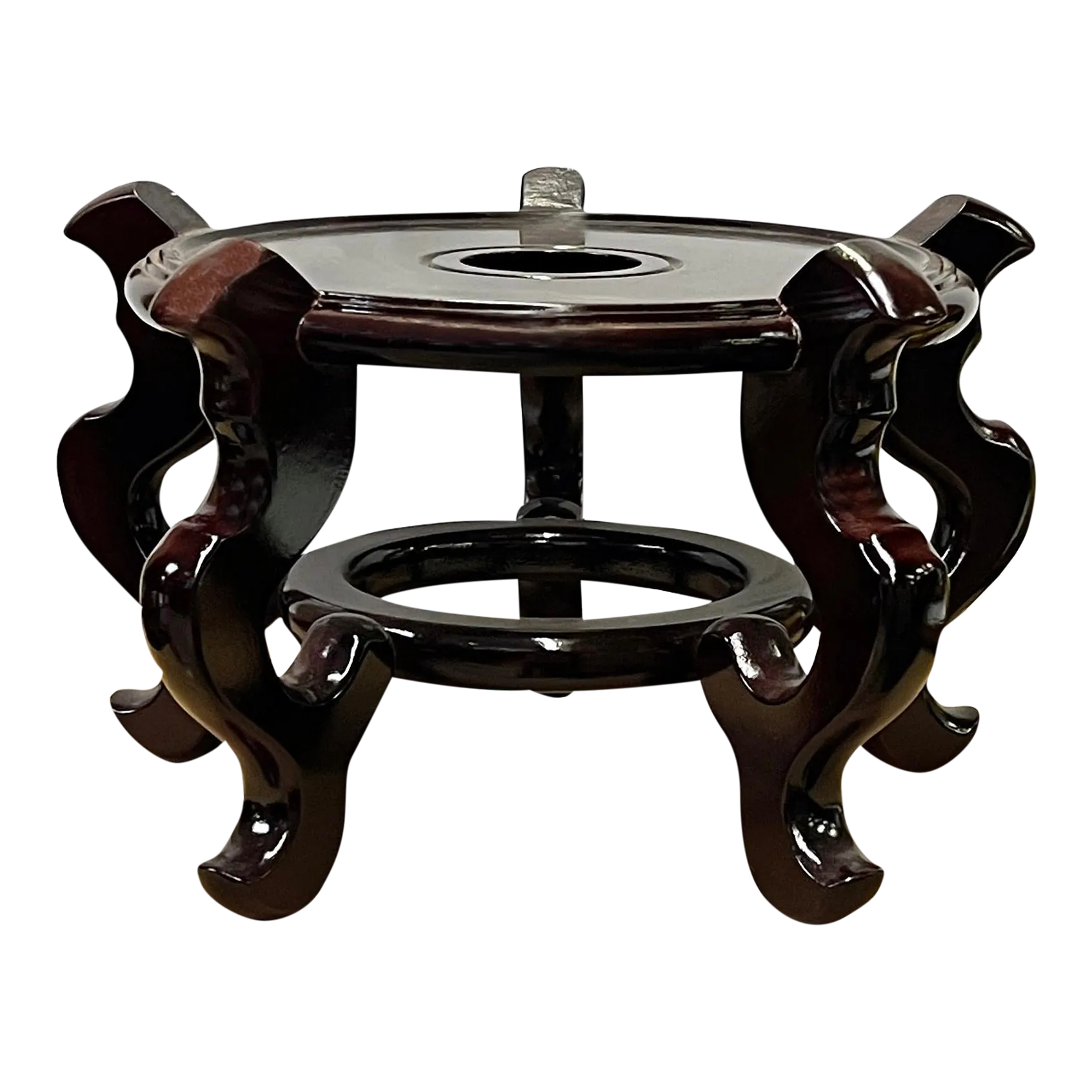 10" Chinese Dark Brown Wood Round Table Top Vase Stand Display Easel