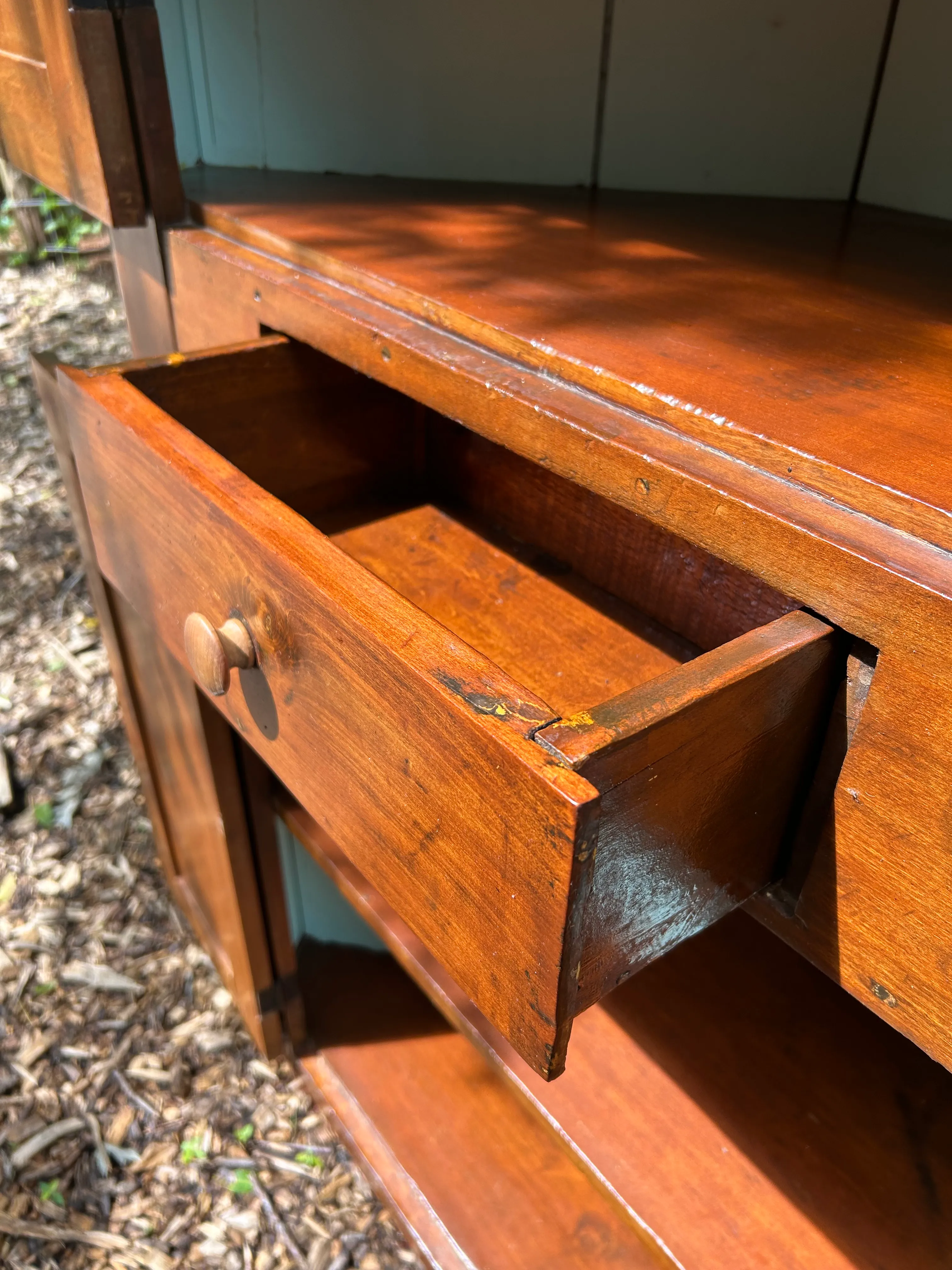 Antique Honey Pine Corner Cabinet With Painted Interior | Chairish