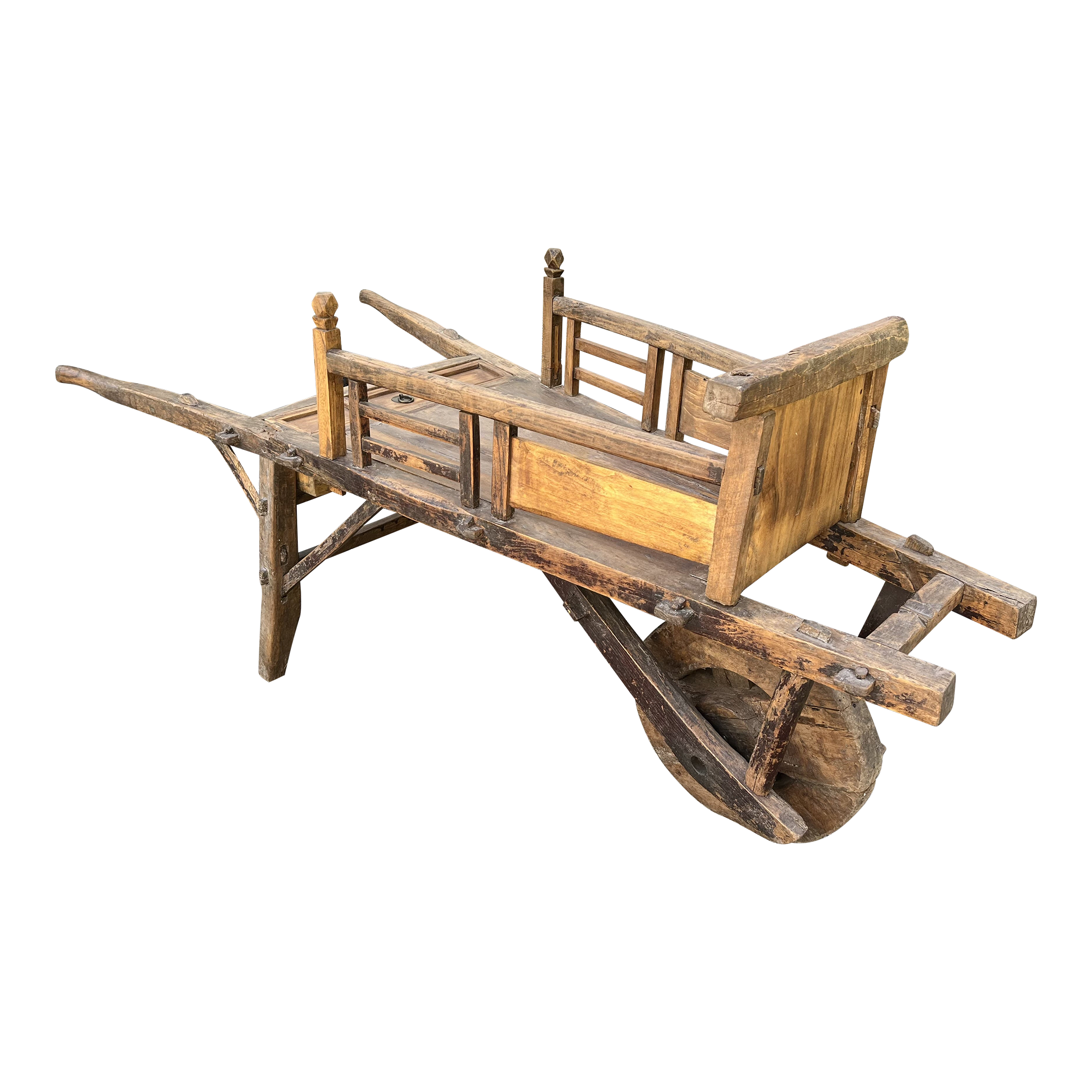 antique wood wheel barrow