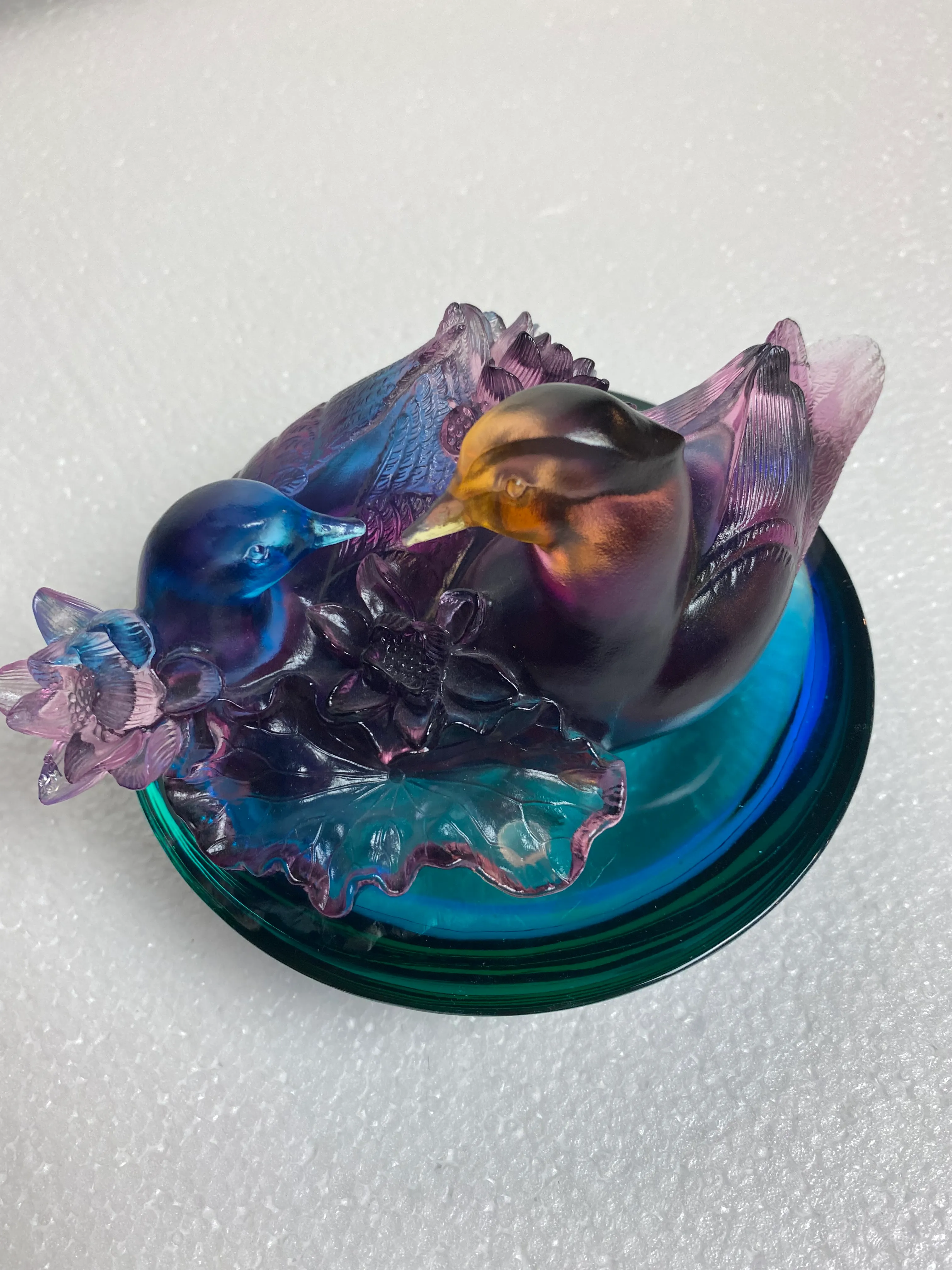 Vintage Sculpture of Dove Colorful Crystal Glass Love Bird by