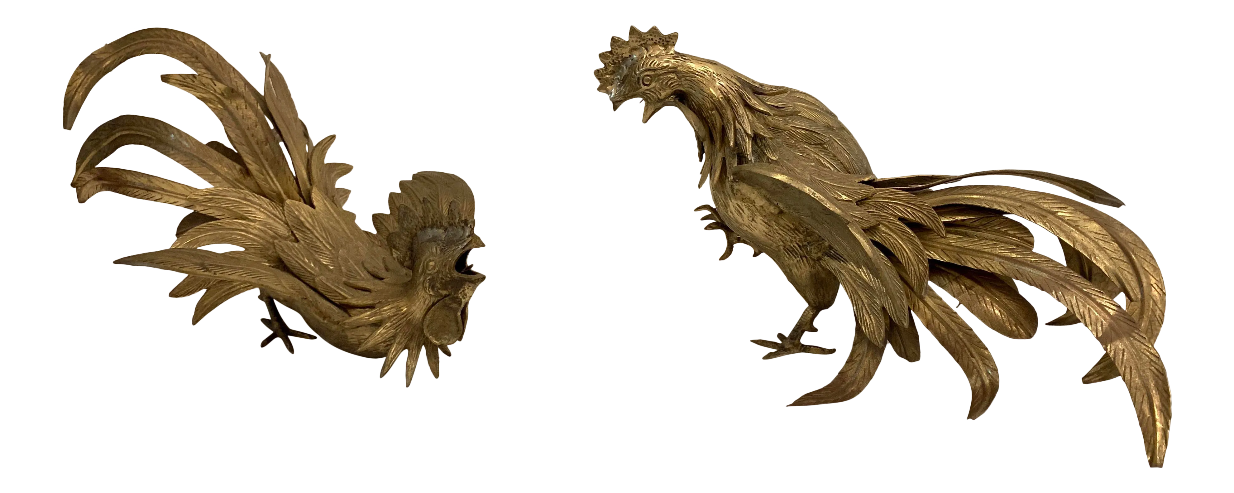 Bronze Fighting Rooster Figurines - a Pair | Chairish