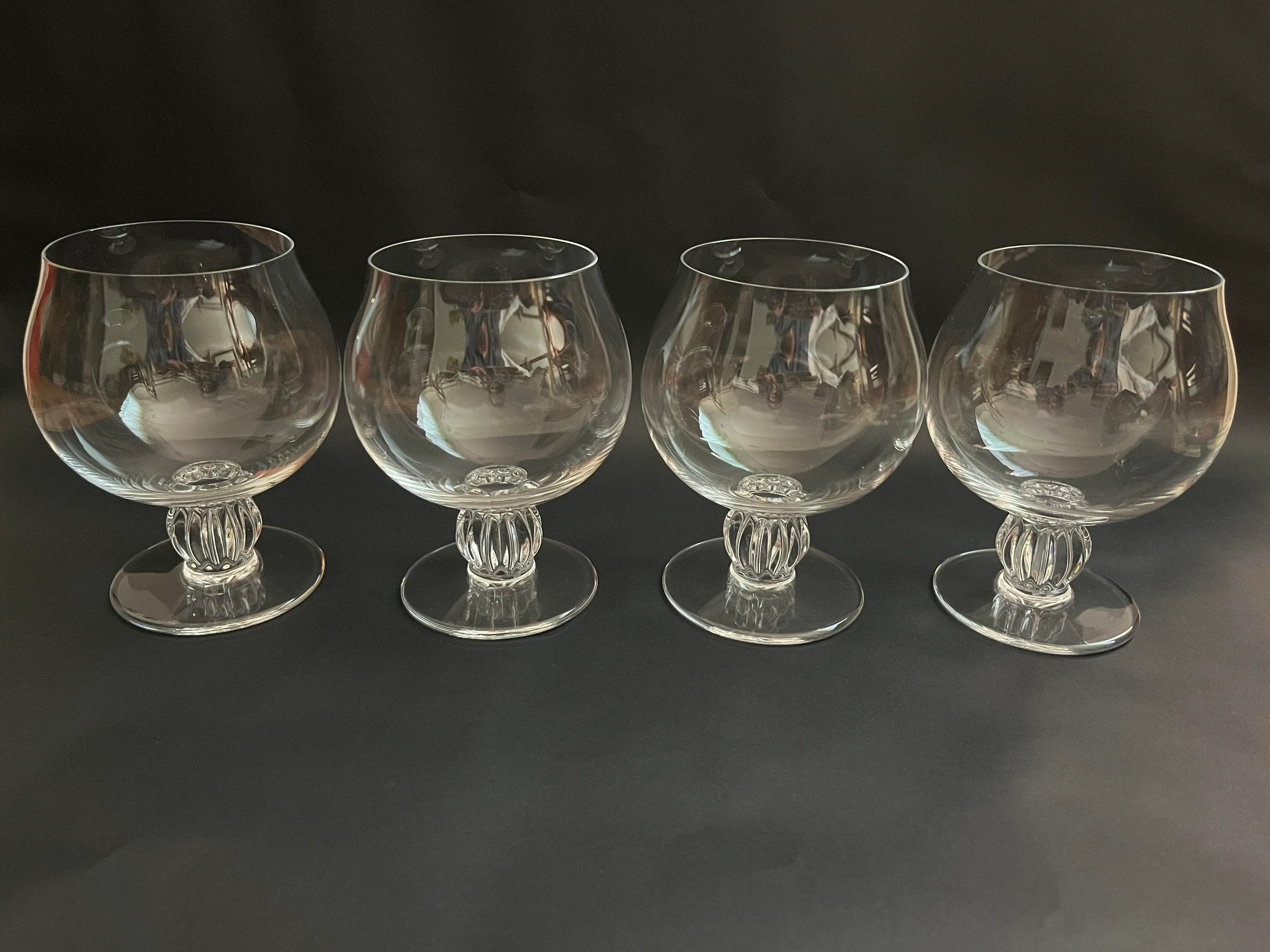 1990s Lalique 'Alger' Crystal Cognac Glasses or Brandy Snifers