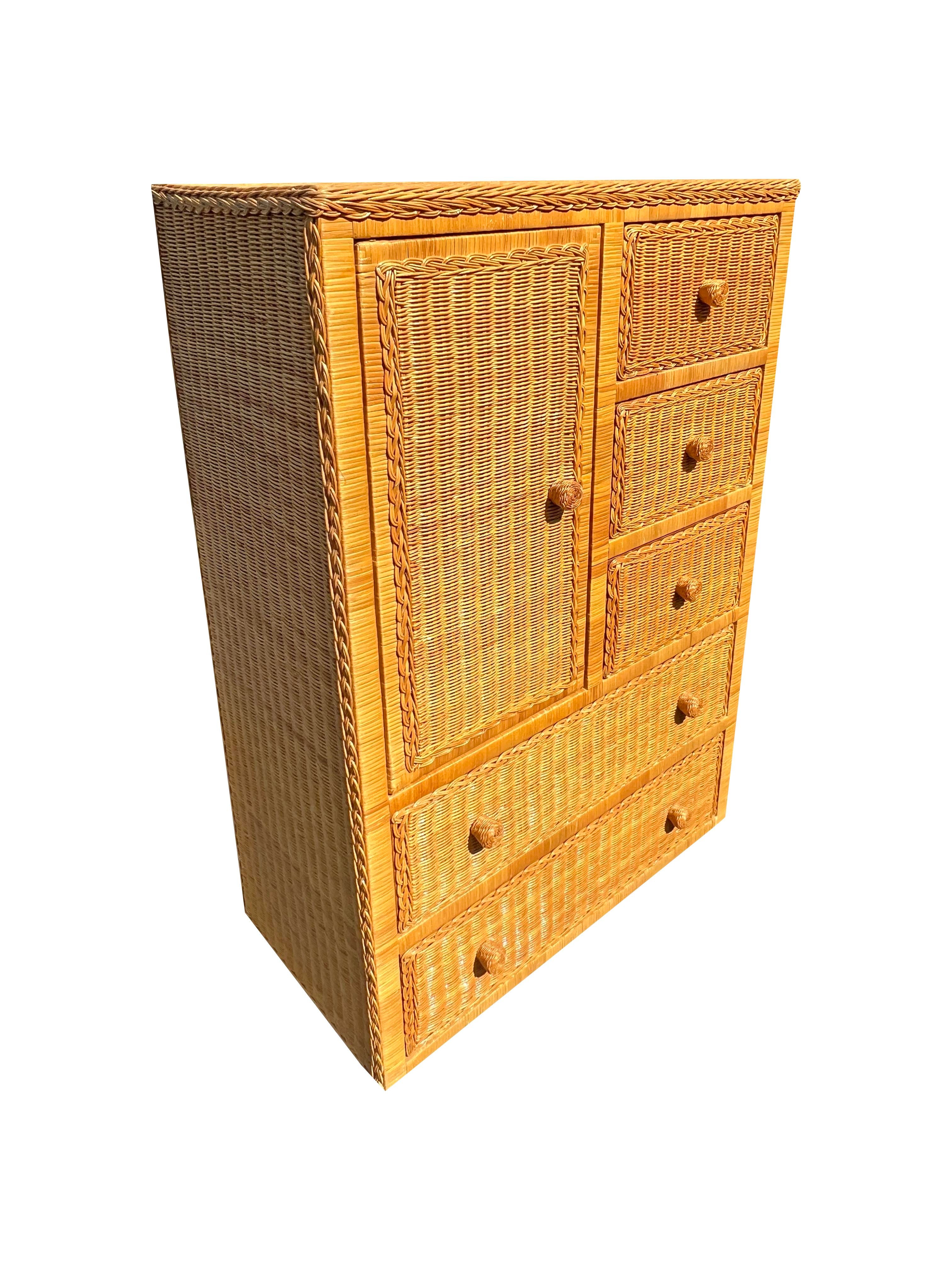 Vintage Wicker Tall Wide Dresser or Chest of Drawers in Boho Chic Coastal  Style