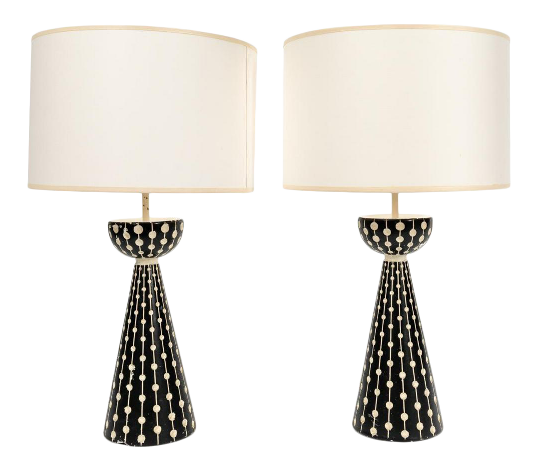MidCentury Modern Black and White Table Lamps a Pair Chairish