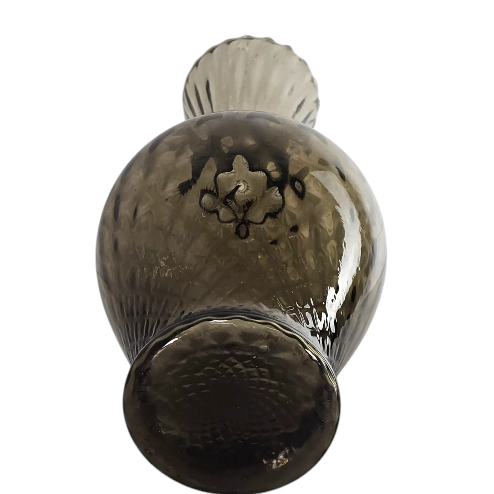 Vintage Italian Empoli Style Optic Swirl Vase – 13.75” Smoke Quilted Art Glass