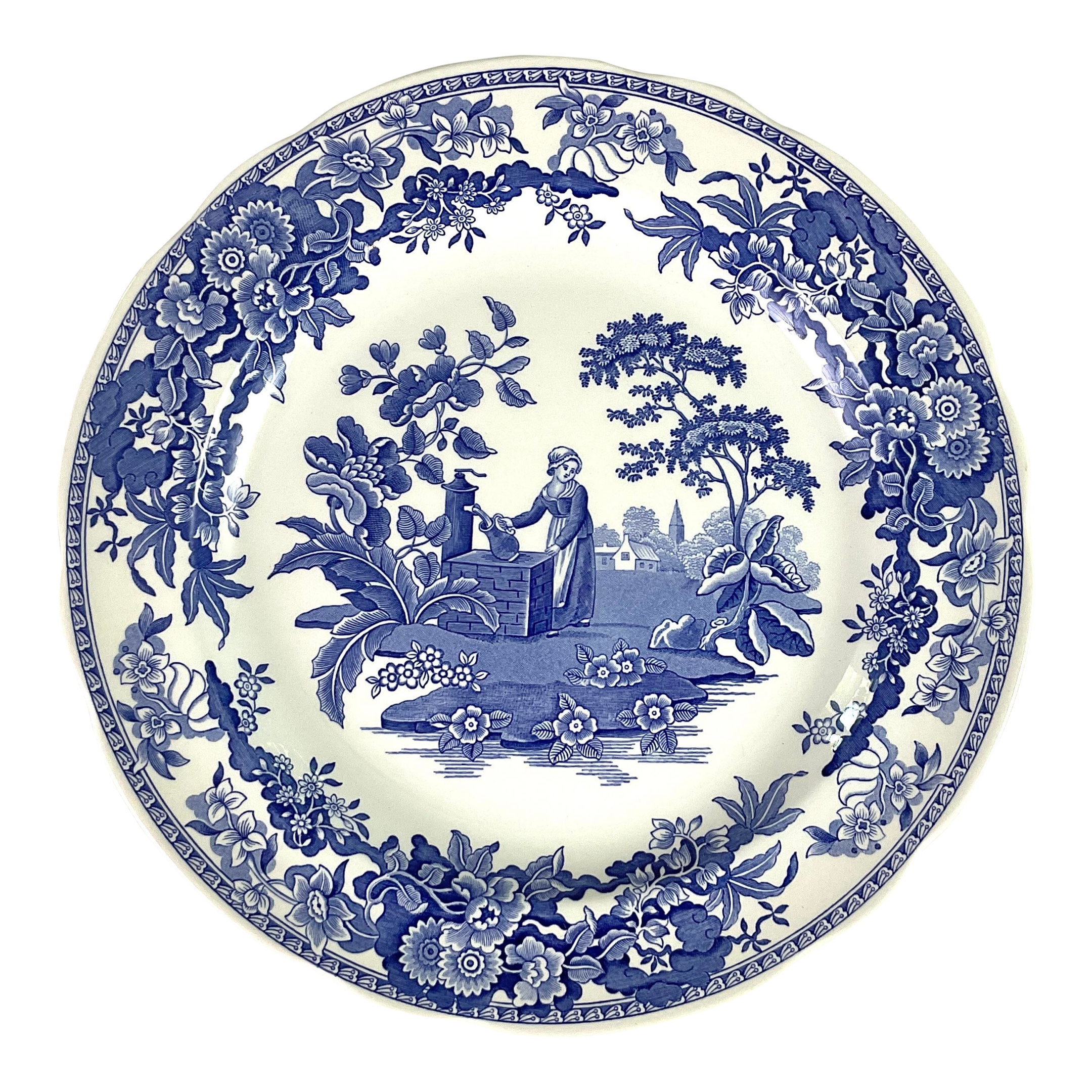 1990s Spode Blue Room Collection“ Girl at the Well” Dinner Plate