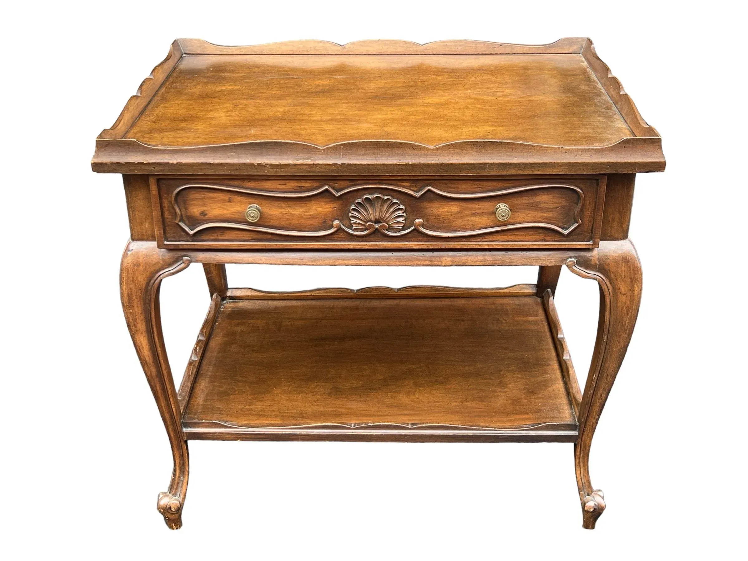 Late 20th Century Carved French Side Table With Drawer | Chairish