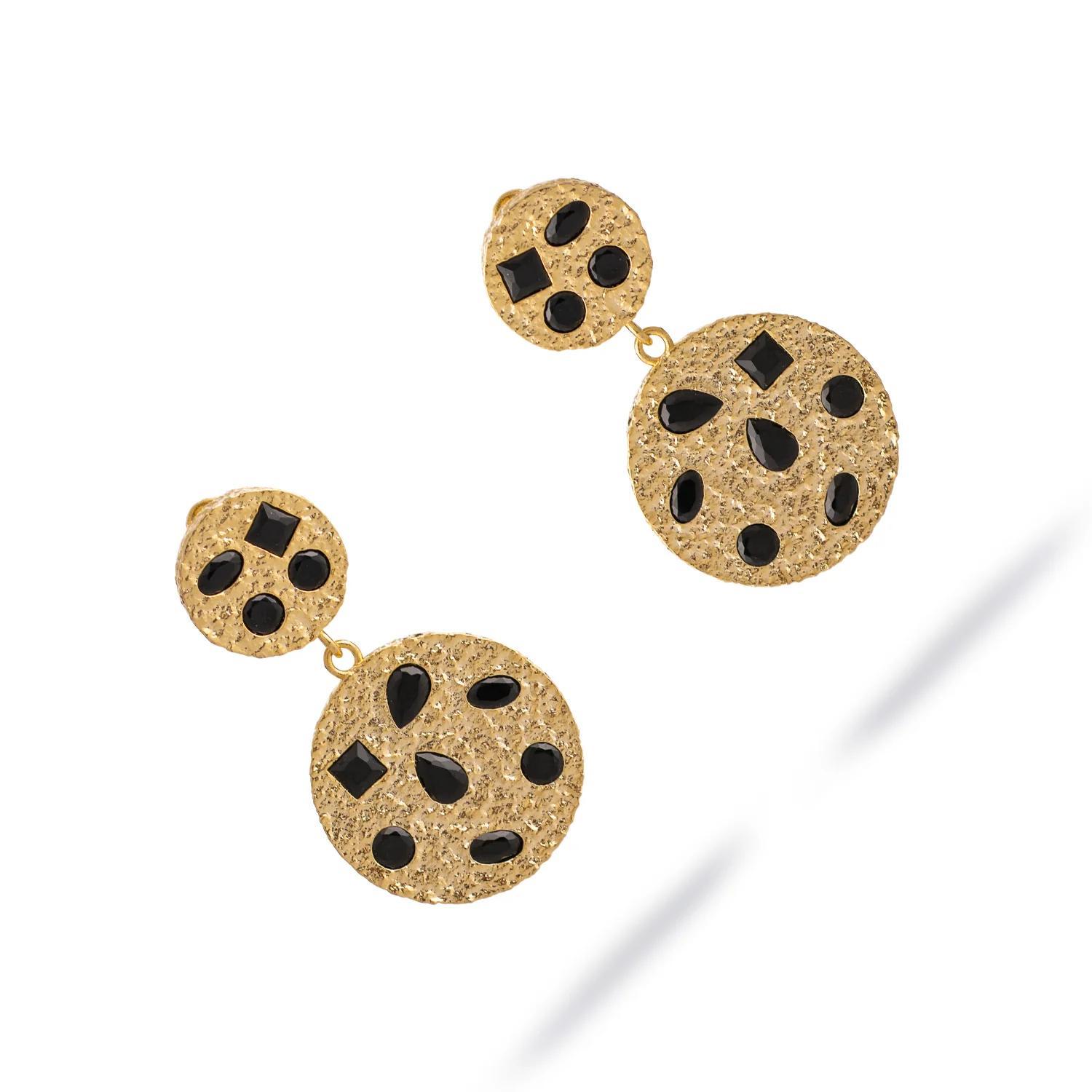 Celestial Harmony Black Onyx Gold Earrings, A Pair