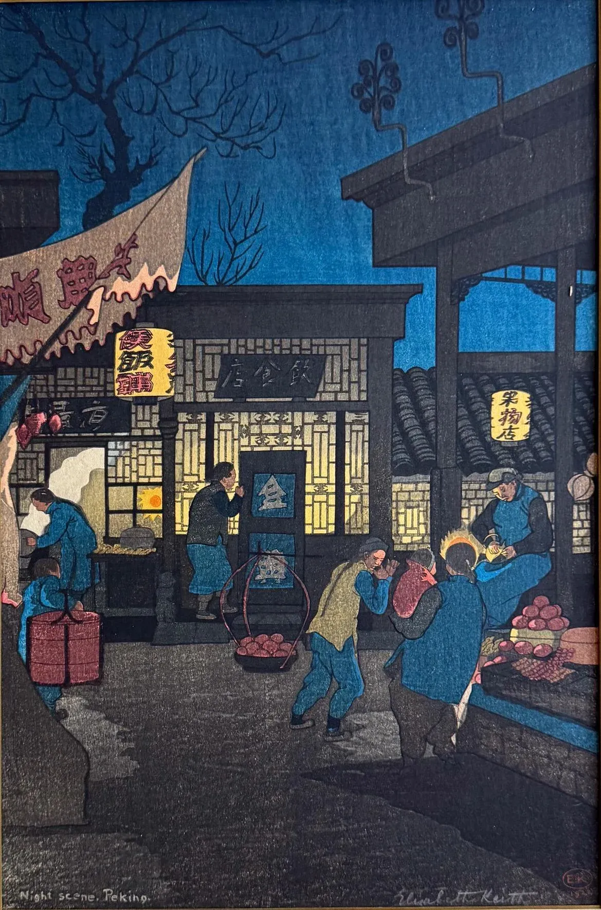 Early 20th Century Japanese Woodblock Print Night Scene Peking by