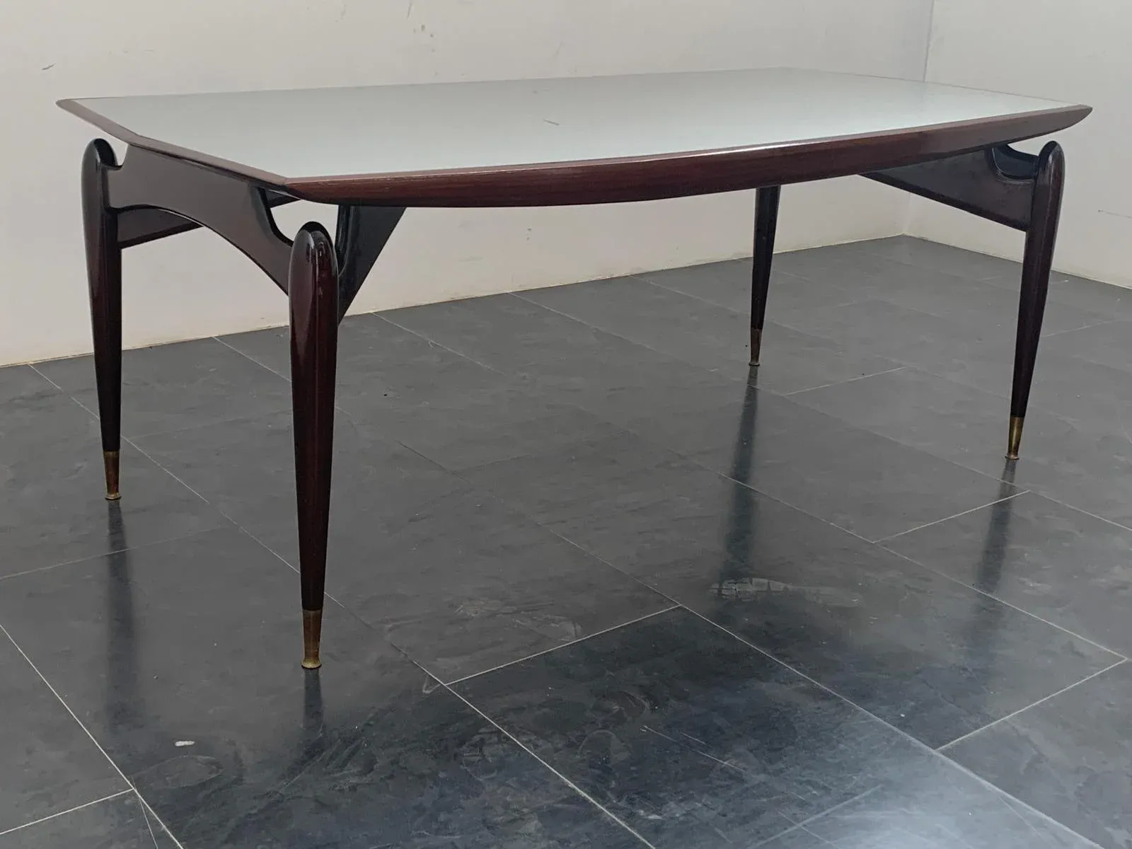 Table in Mahogany and Rosewood with Brass Tips, 1950s