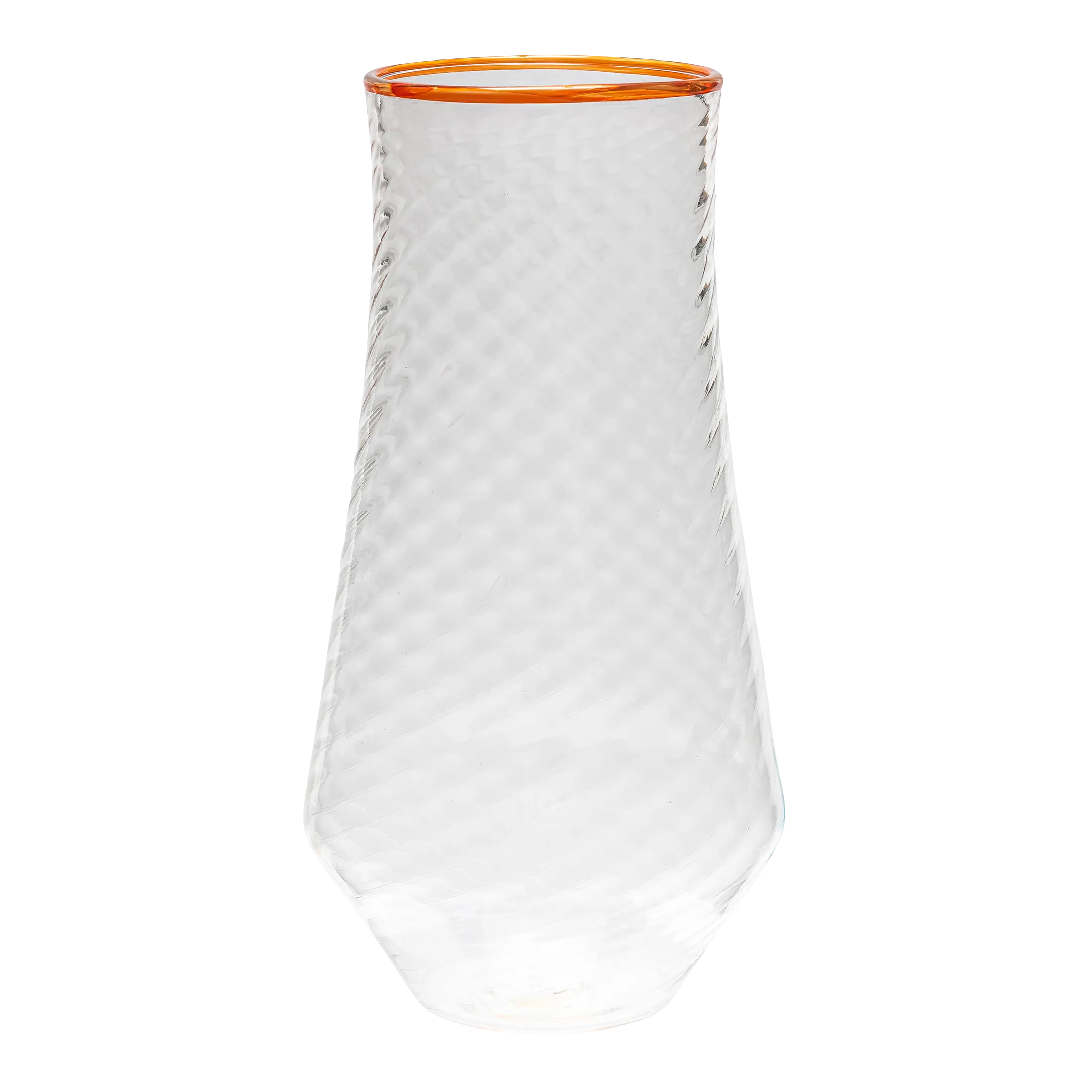 Celerie Kemble Glassware for Chairish Twist Vase in Fjord with Reddish Orange Rim
