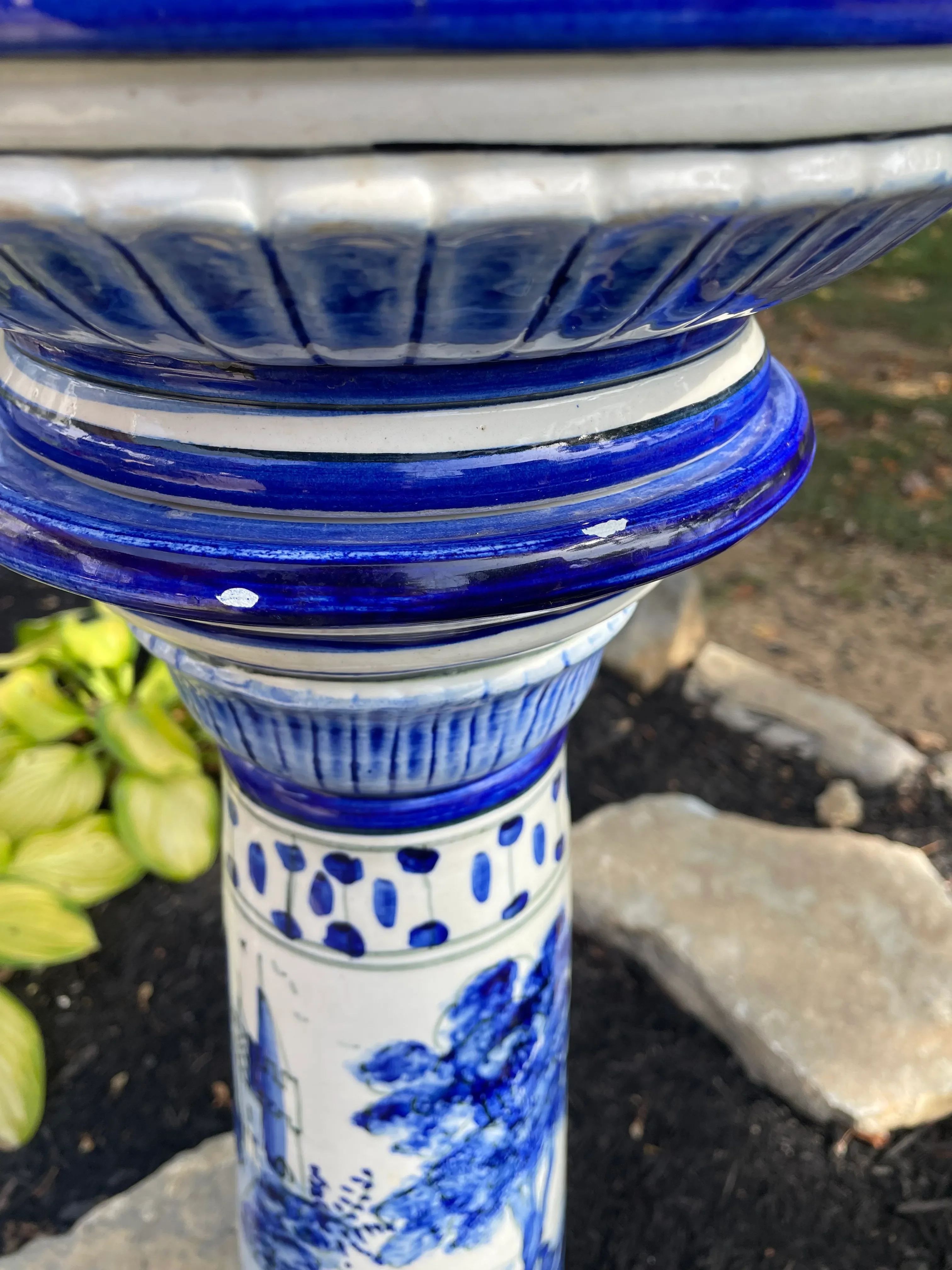 Early 1900s Antique Blue & White Chinoiserie Hand Painted