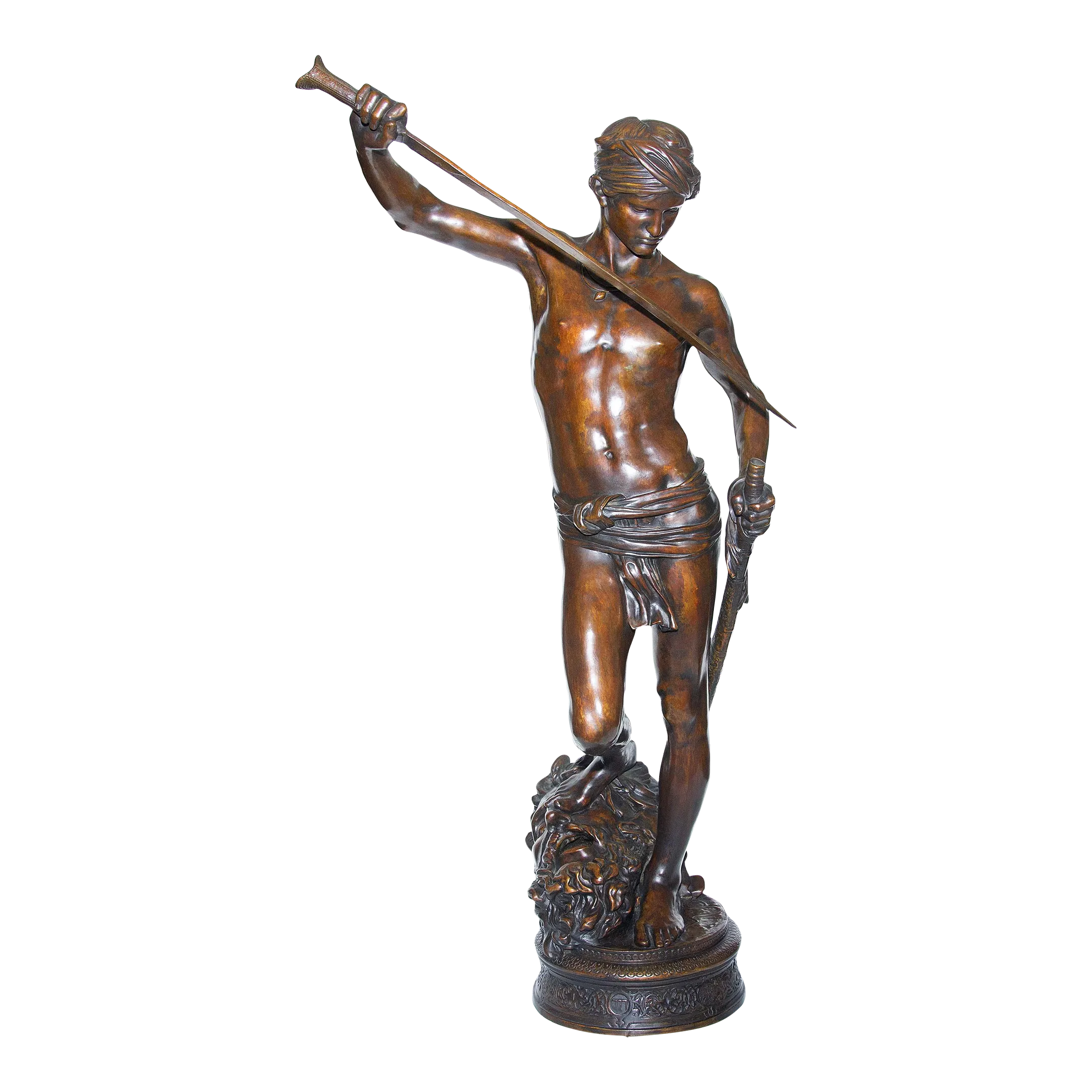 Large French Bronze Sculpture of David and Goliath by Antonin Mercié 42