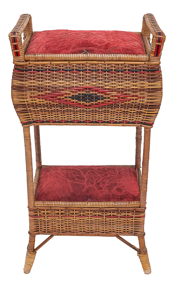 Wicker Storage Set, 1920s, Set of 2Crystal Champagne Glasses from Val Saint Lambert, Set of 6