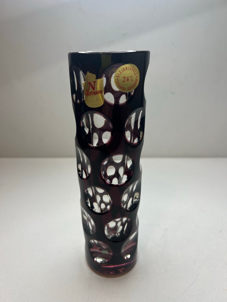 Vintage Nachtmann Bleikristall Amethyst Cut to Clear Glass Vase Bamberg West Germany