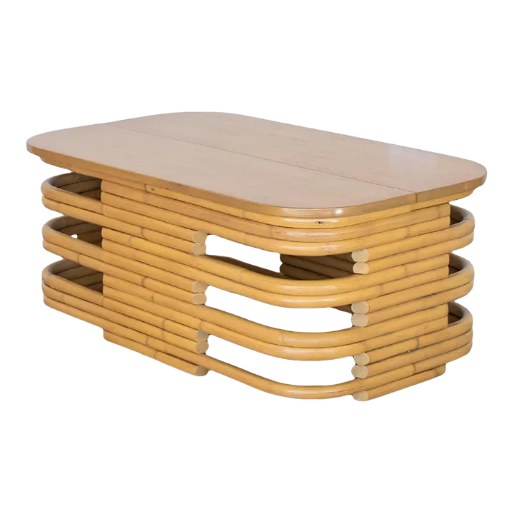 Mid 20th Century Rectangular Stacked Rattan Coffee Table Chairish