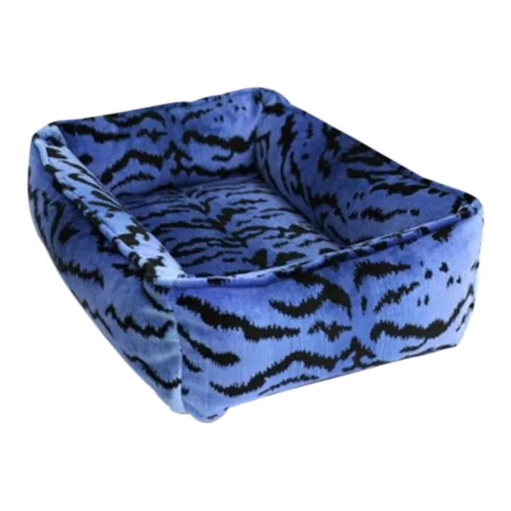 The House of Scalamandré Tigre Small Dog Bed, Blue Chairish