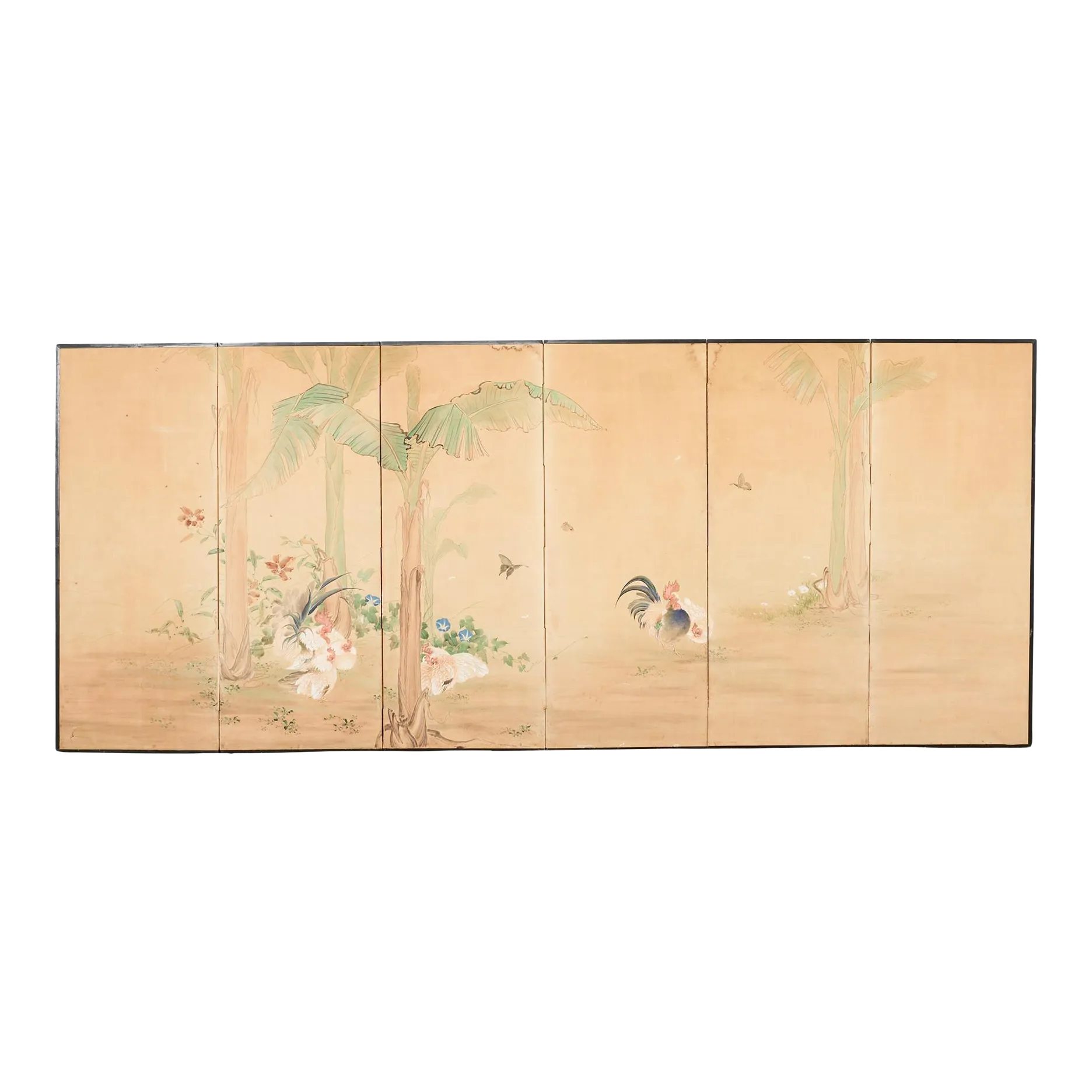 kyo.chin様 オーダーページ Early 20th Century Japanese Taisho Six Panel Screen Roosters and