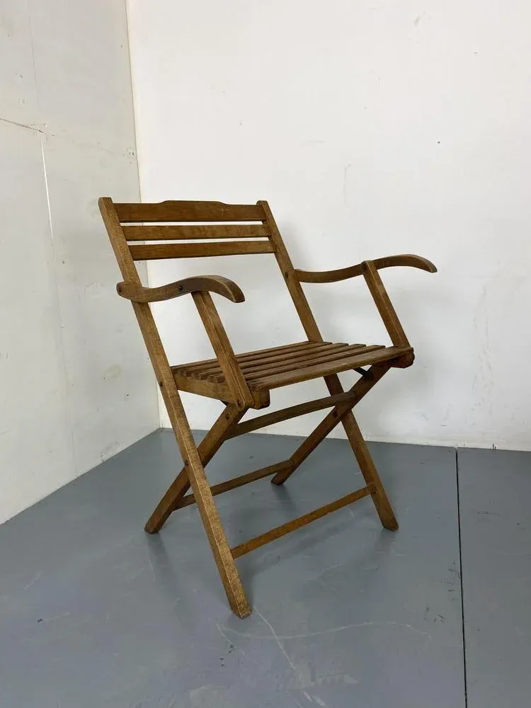 Vintage Scandinavian Oak Campaign Folding Chair, 1920s | Chairish