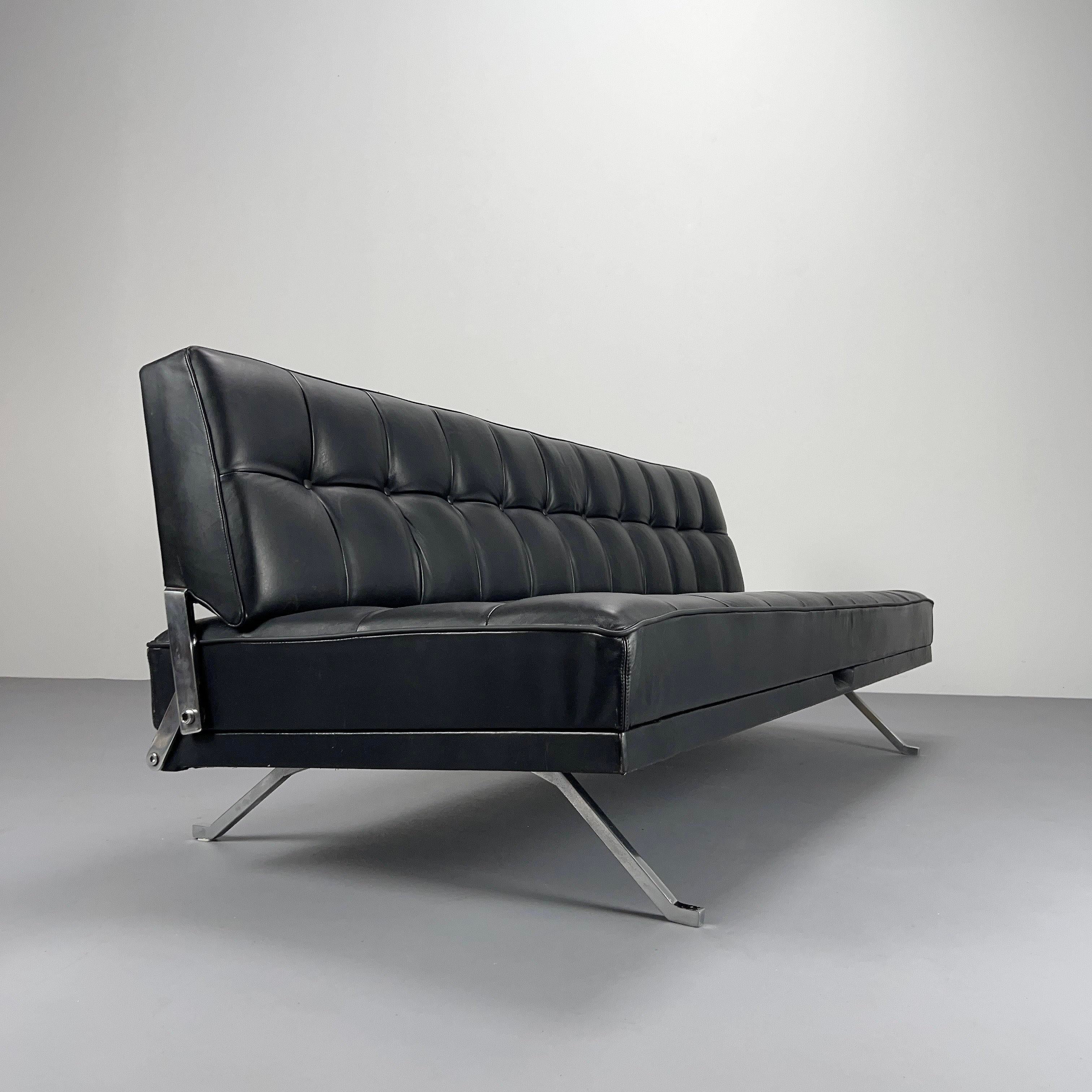 Constanze Daybed in Black Leather by Johannes Spalt for Wittmann