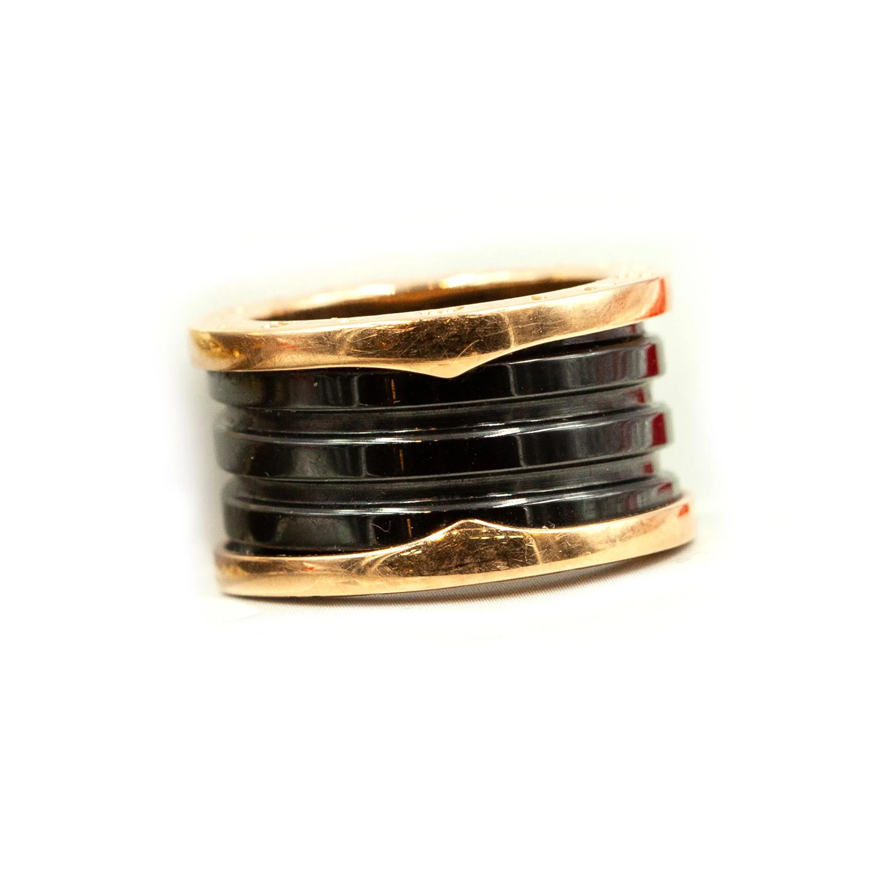 80s-90s Bvlgari B.Zero1 18k Rose Gold Spiral Black Ceramic