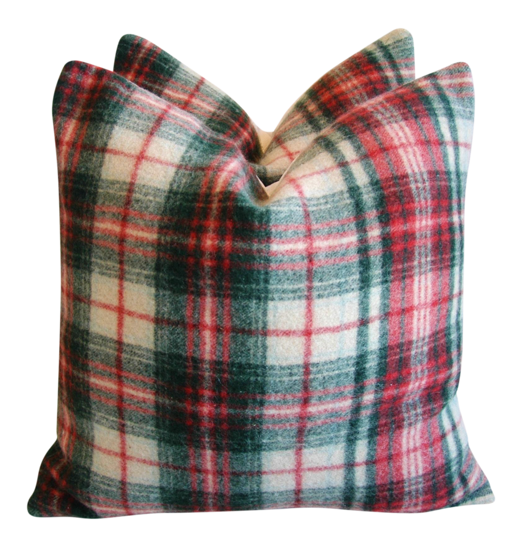 Scottish Plaid Wool & Velvet Down/Feather Pillows Pair Chairish