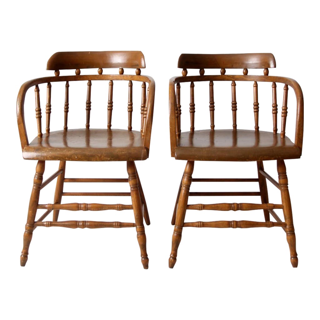 Antique Barrel Captain's Chair Pair | Chairish