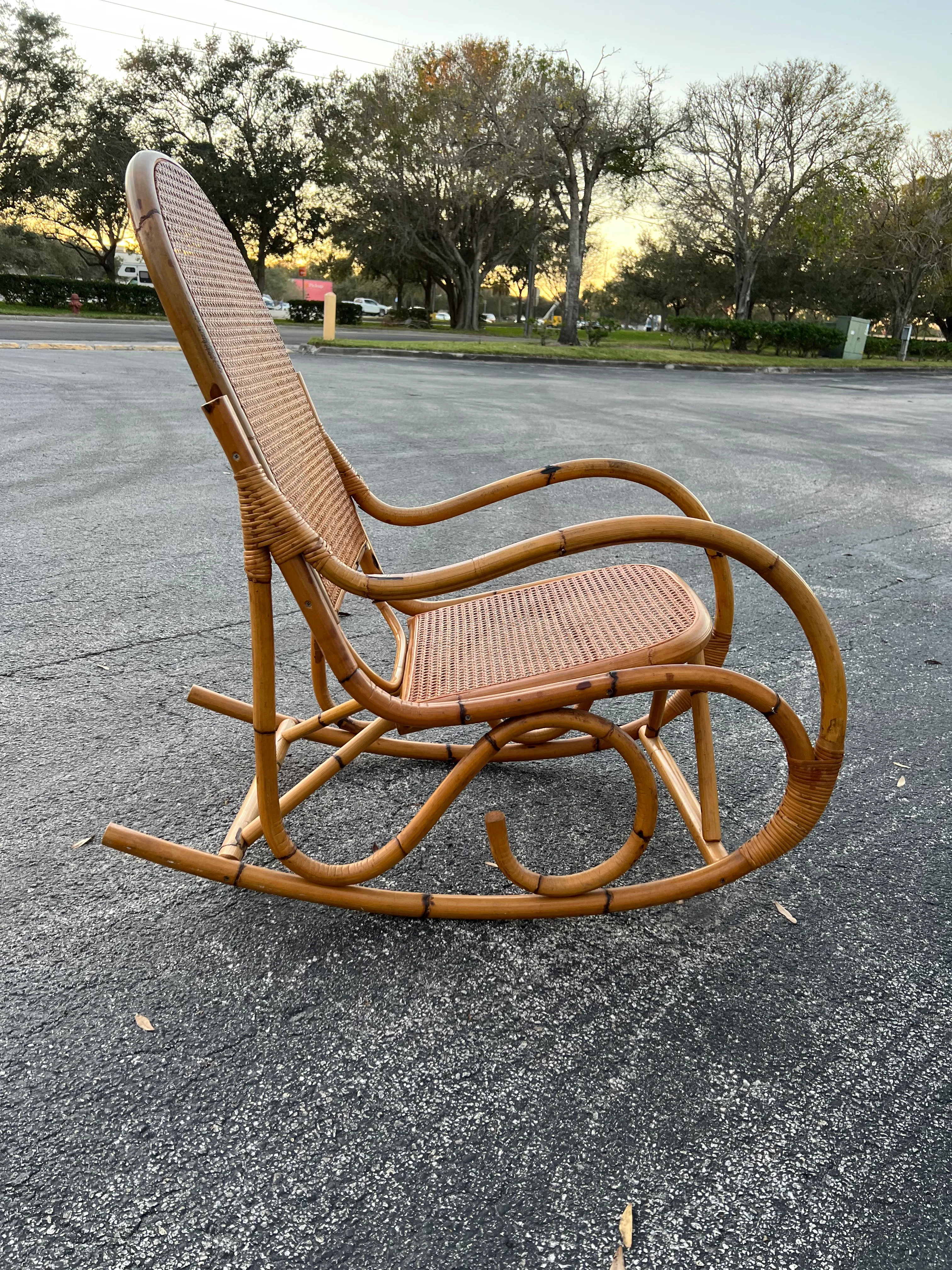 Vintage Boho Rattan Cane Rocking Chair Chairish