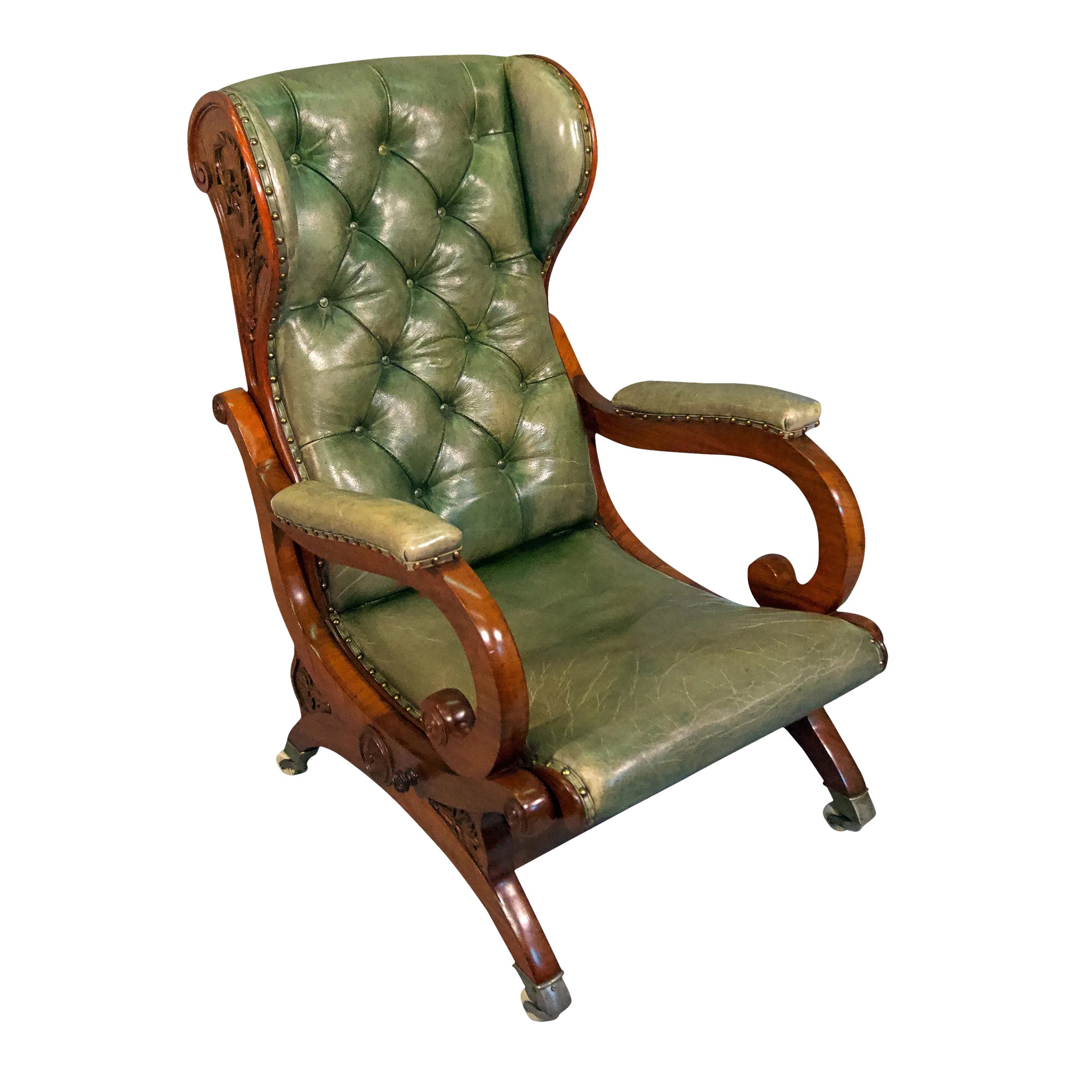 Early Victorian Carved Walnut Reclining Wing Armchair Chairish