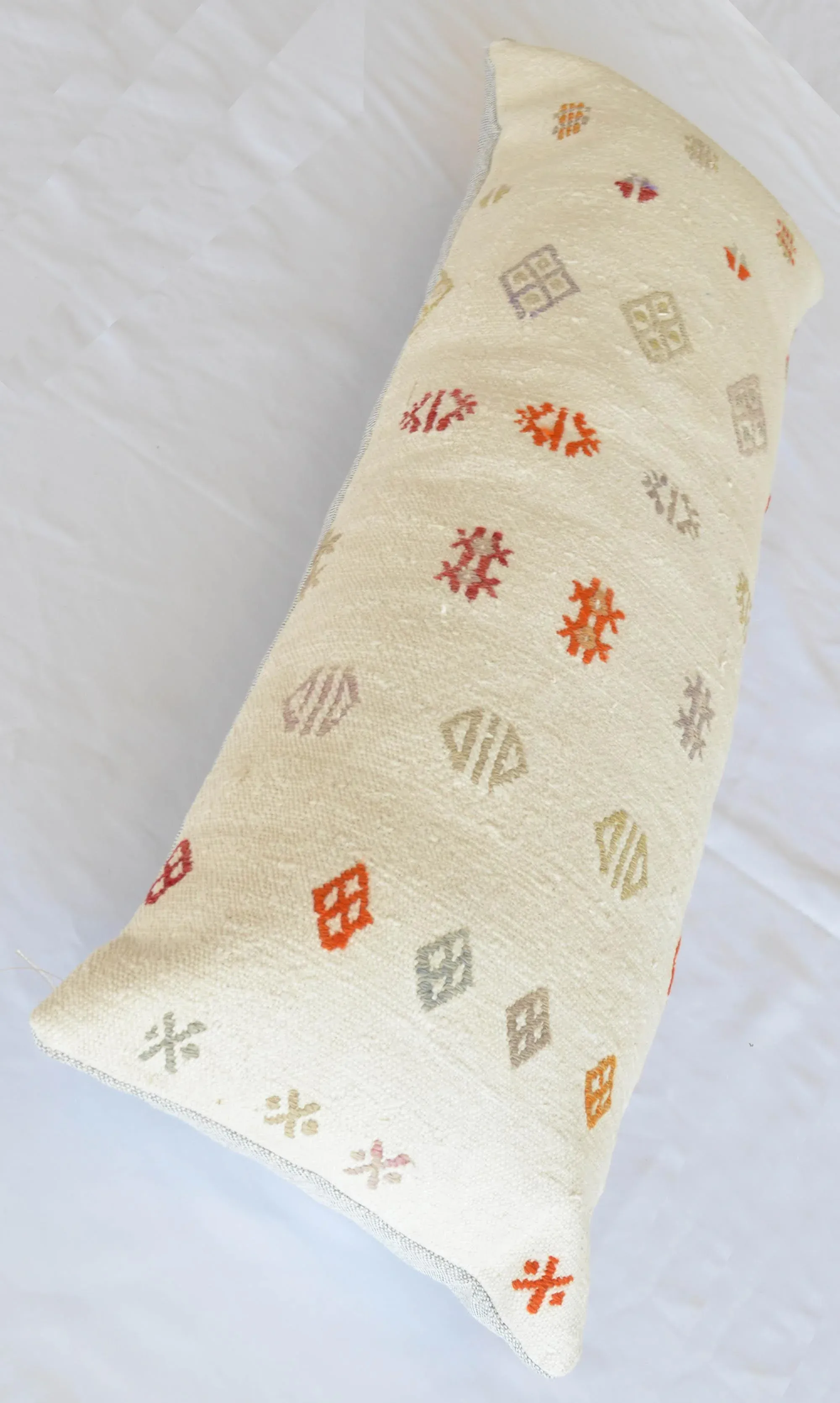 1970s Turkish Kilim Lumbar Pillow Cover Handmade Wedding Pillow 13\