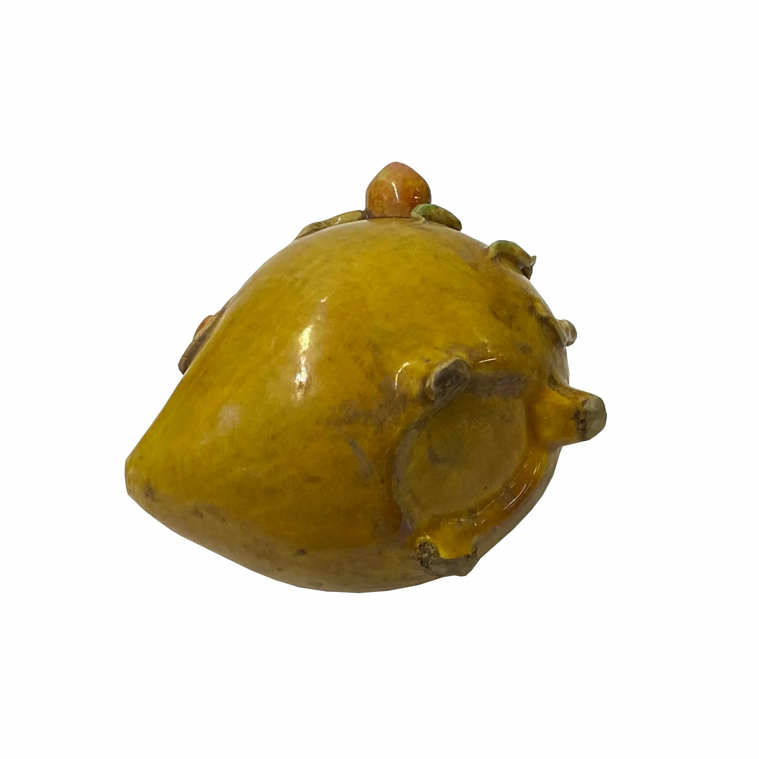 Chinese Yellow Brown Color Ceramic Peach Shape Display Vase