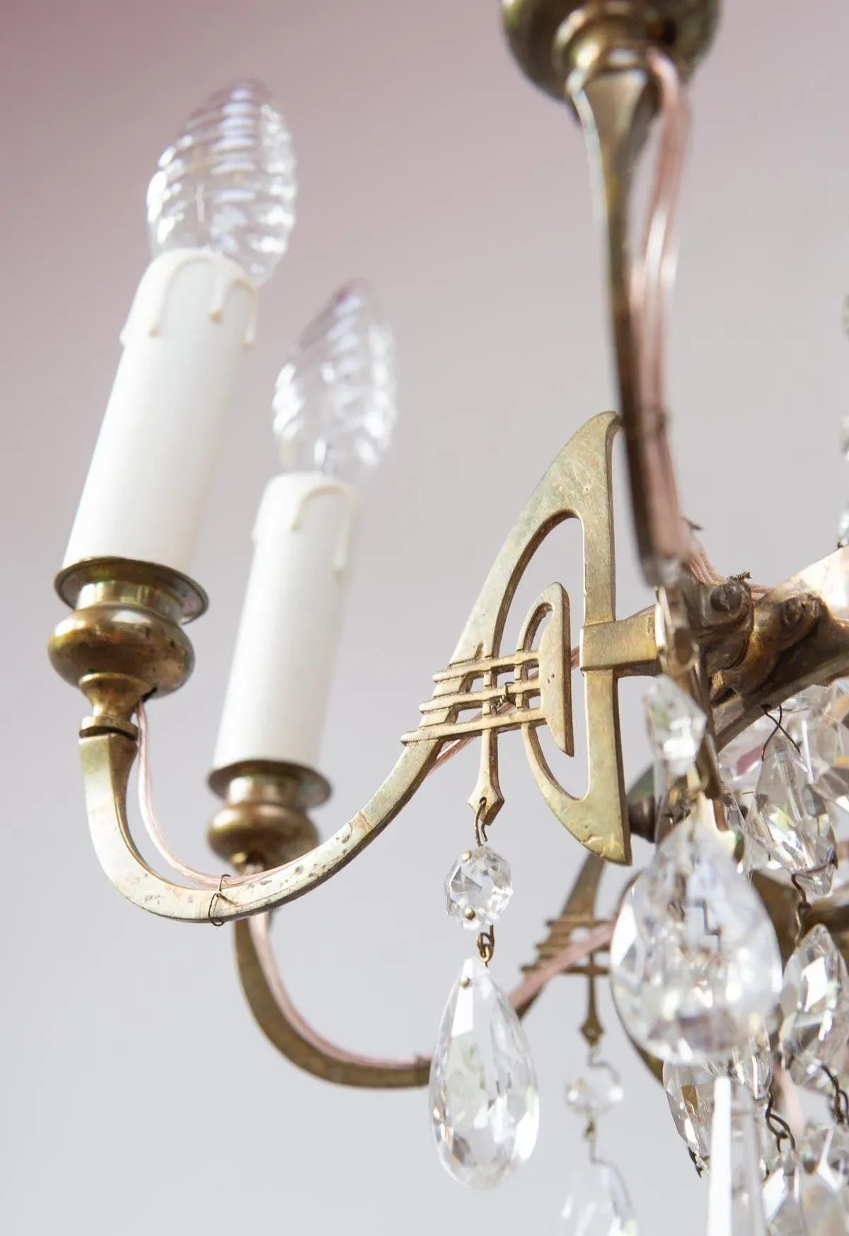 Large Art Nouveau Swedish Glass Chandelier, 1890s