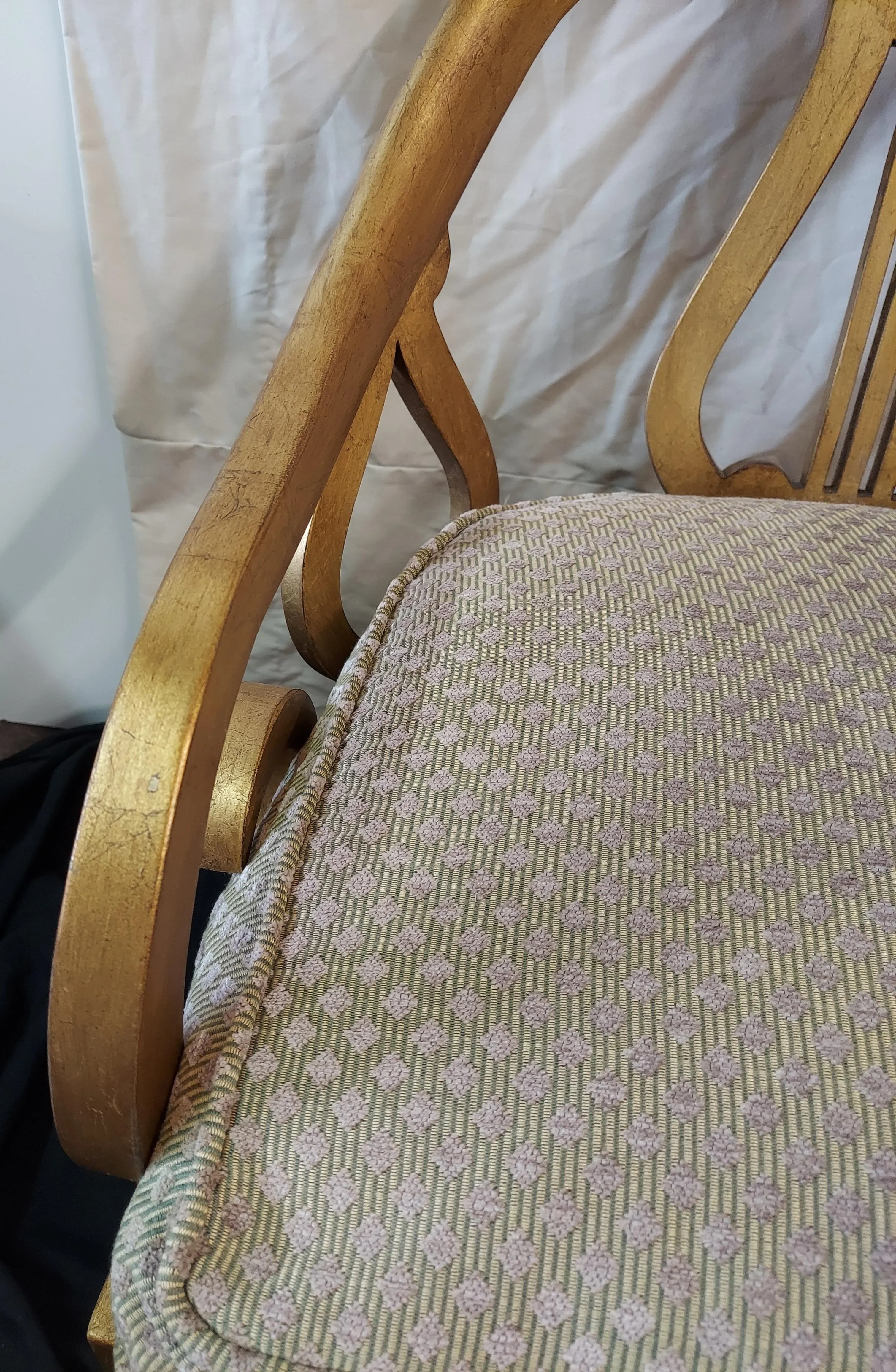 Drexel Heritage Collection Gold Leaf Harp Shaped Back Arm Chair