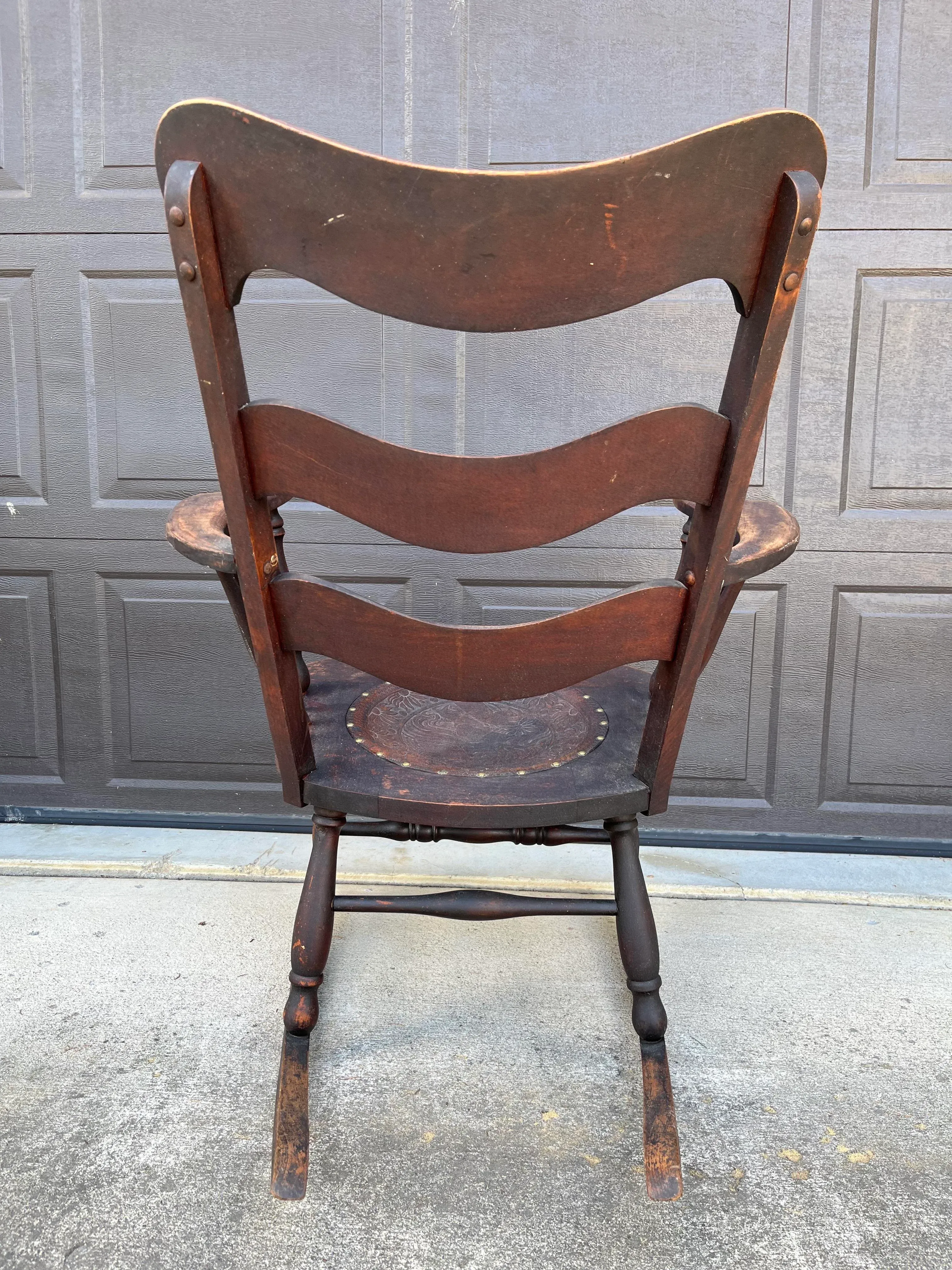 Late 19th Century Antique Stamped Leather Seat Rocking Chair