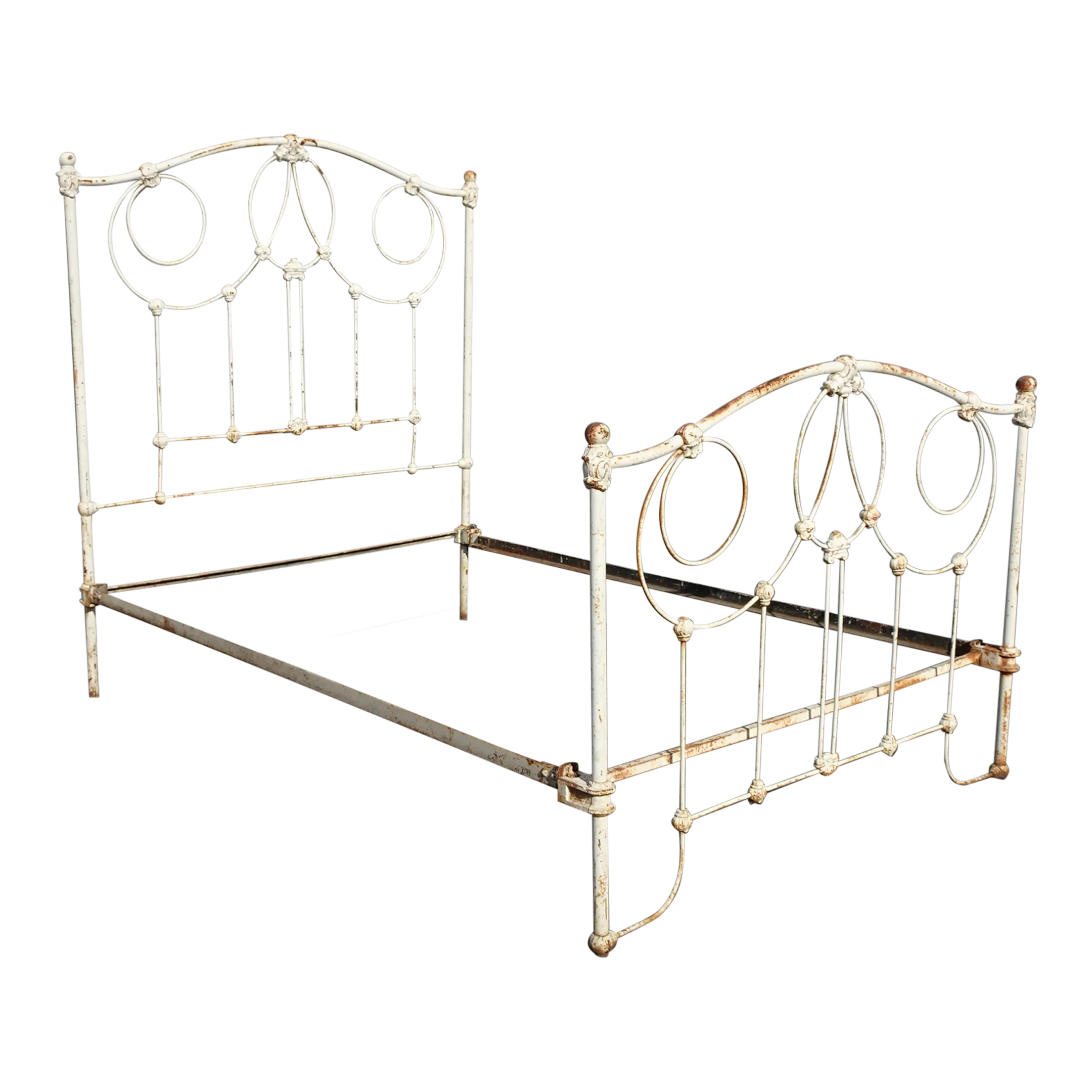 Vintage French Country Rustic White Cast Iron Full Bed Frame Headboard W Rails Chairish