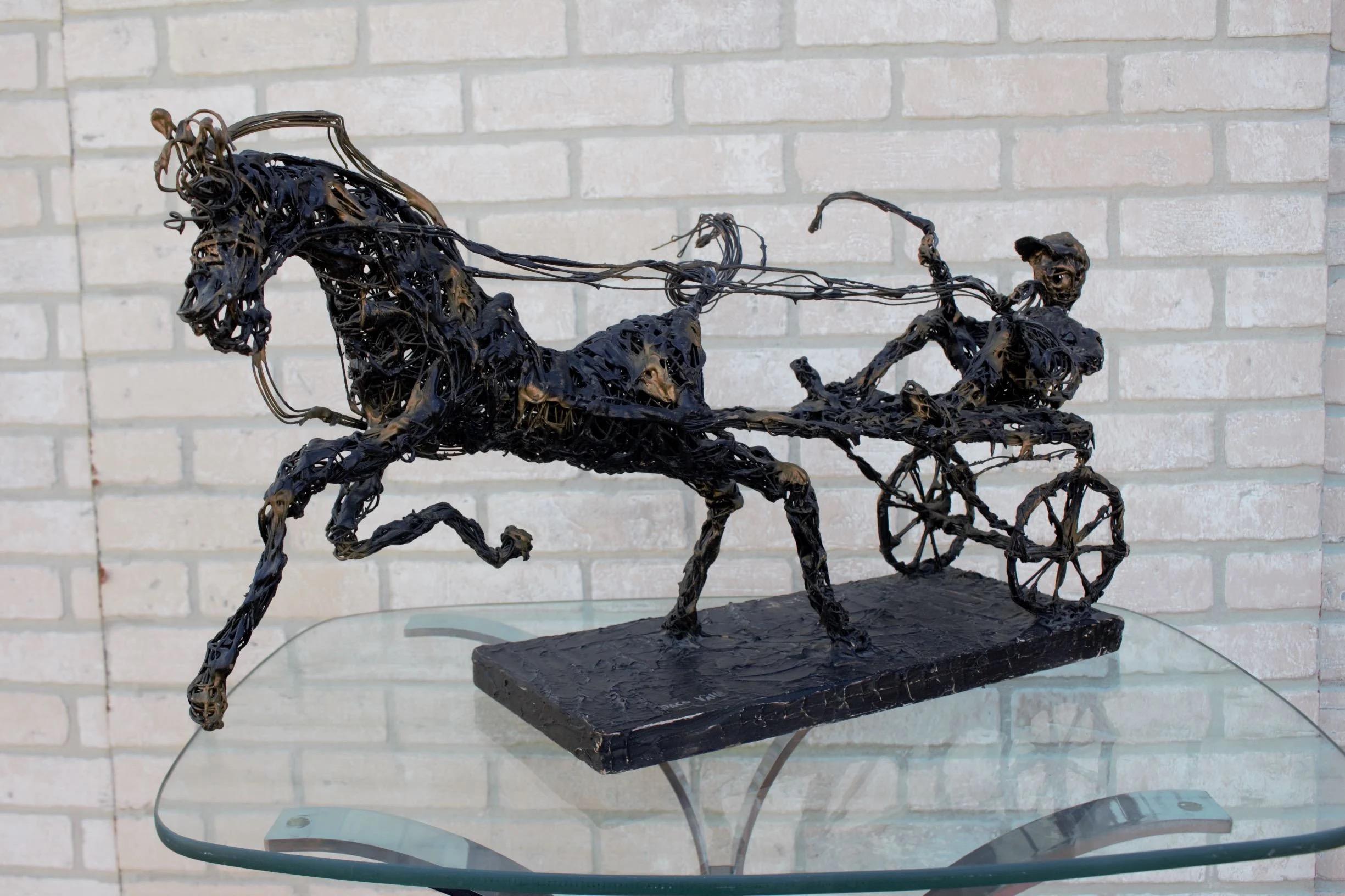 Vintage Paco Valle Horse and Rider Wireframe Brutalist