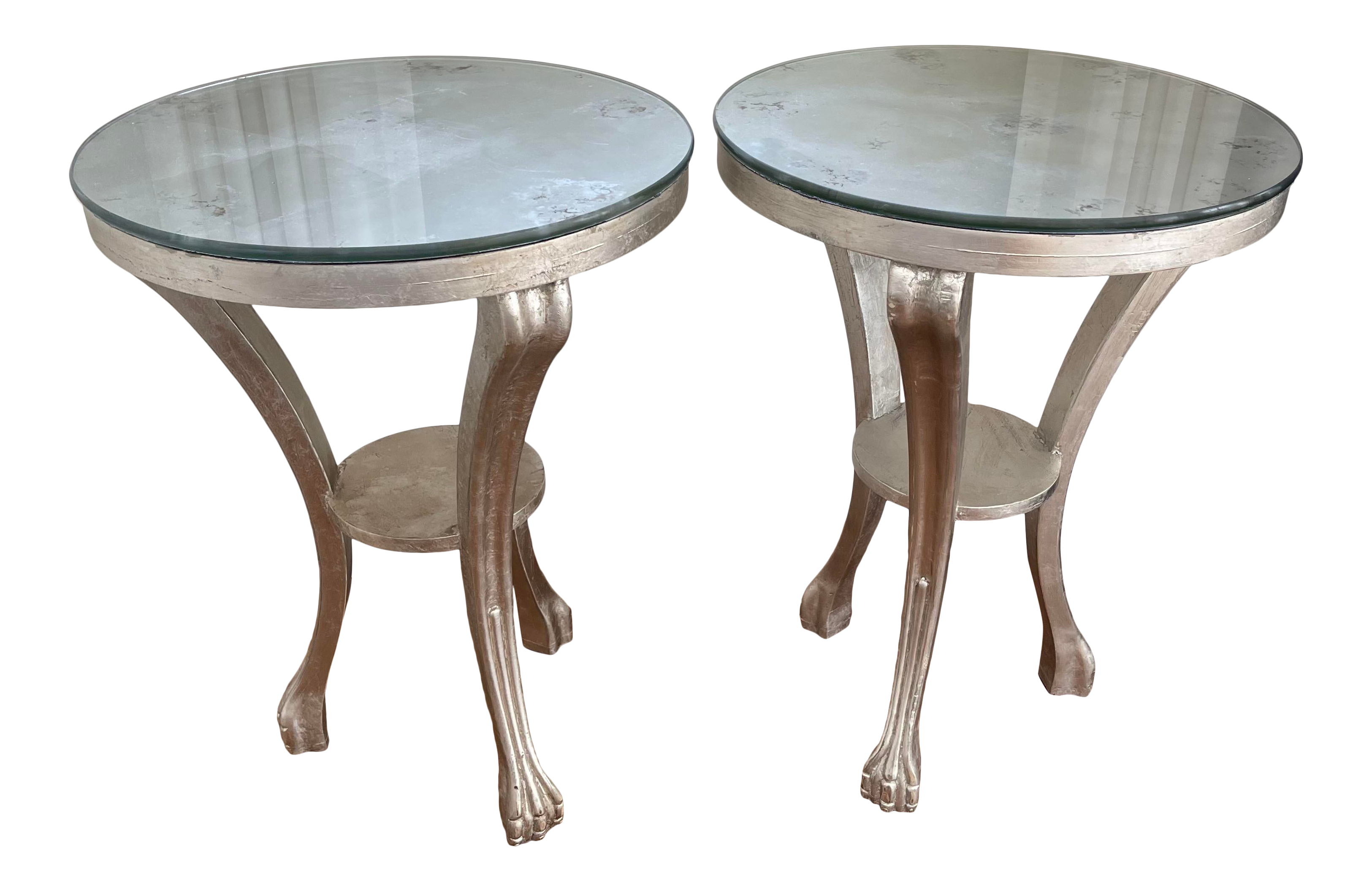 Mirror Top Silver Leaf Accent Tables A Pair Chairish