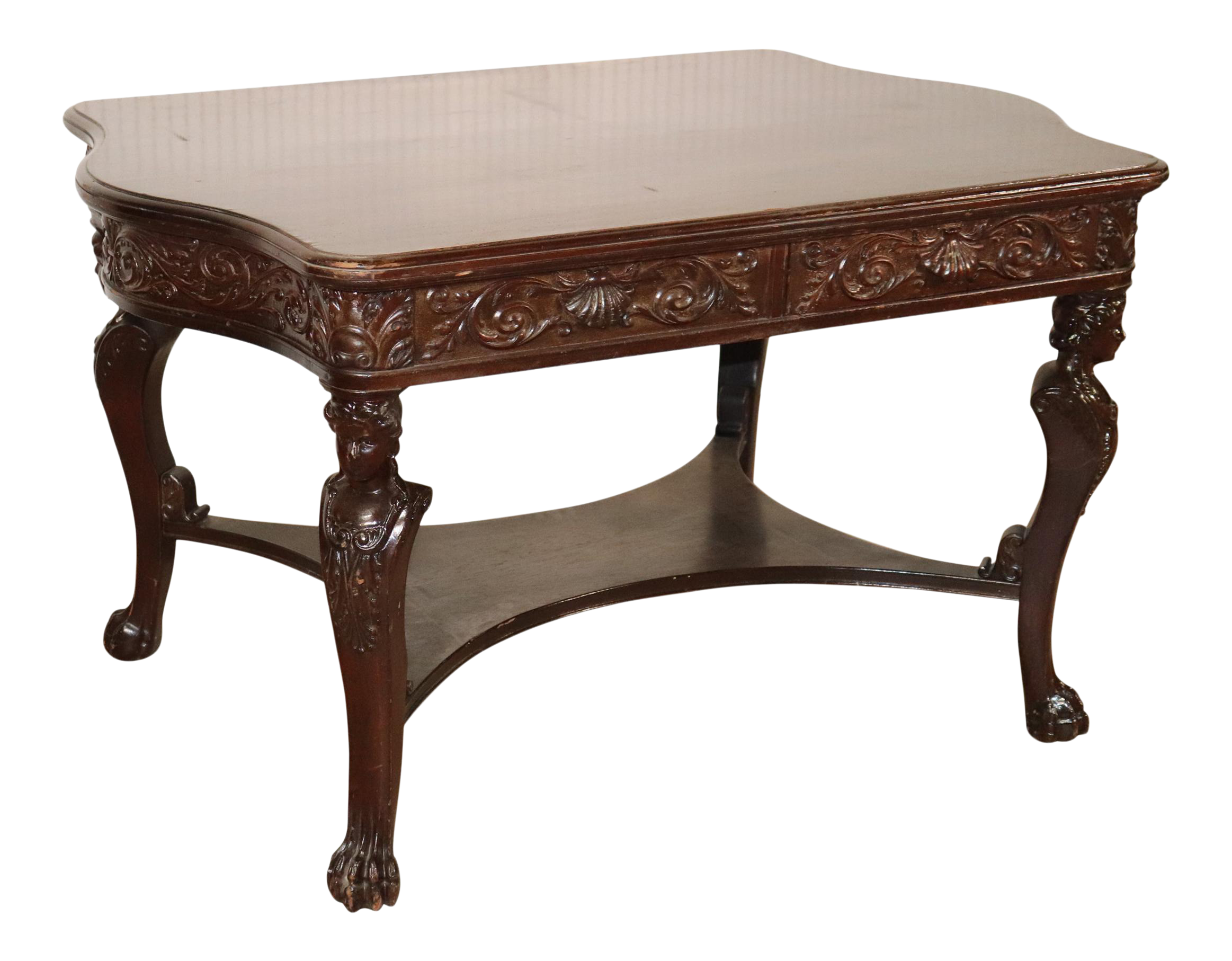 RJ Horner Style Carved Maiden Figural Mahogany Partners Desk Writing