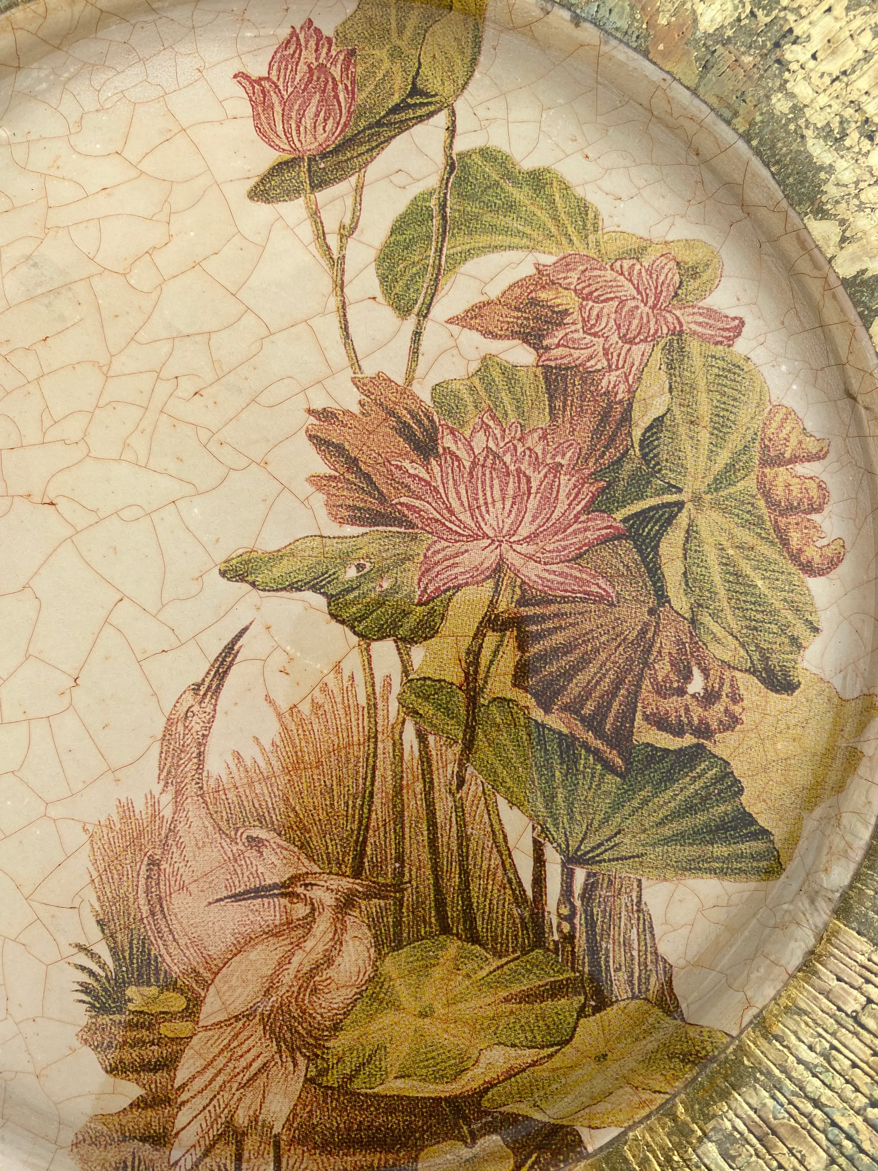 Vintage Lesley Roy Hand Made Decorator Reverse Painted Glass Plate