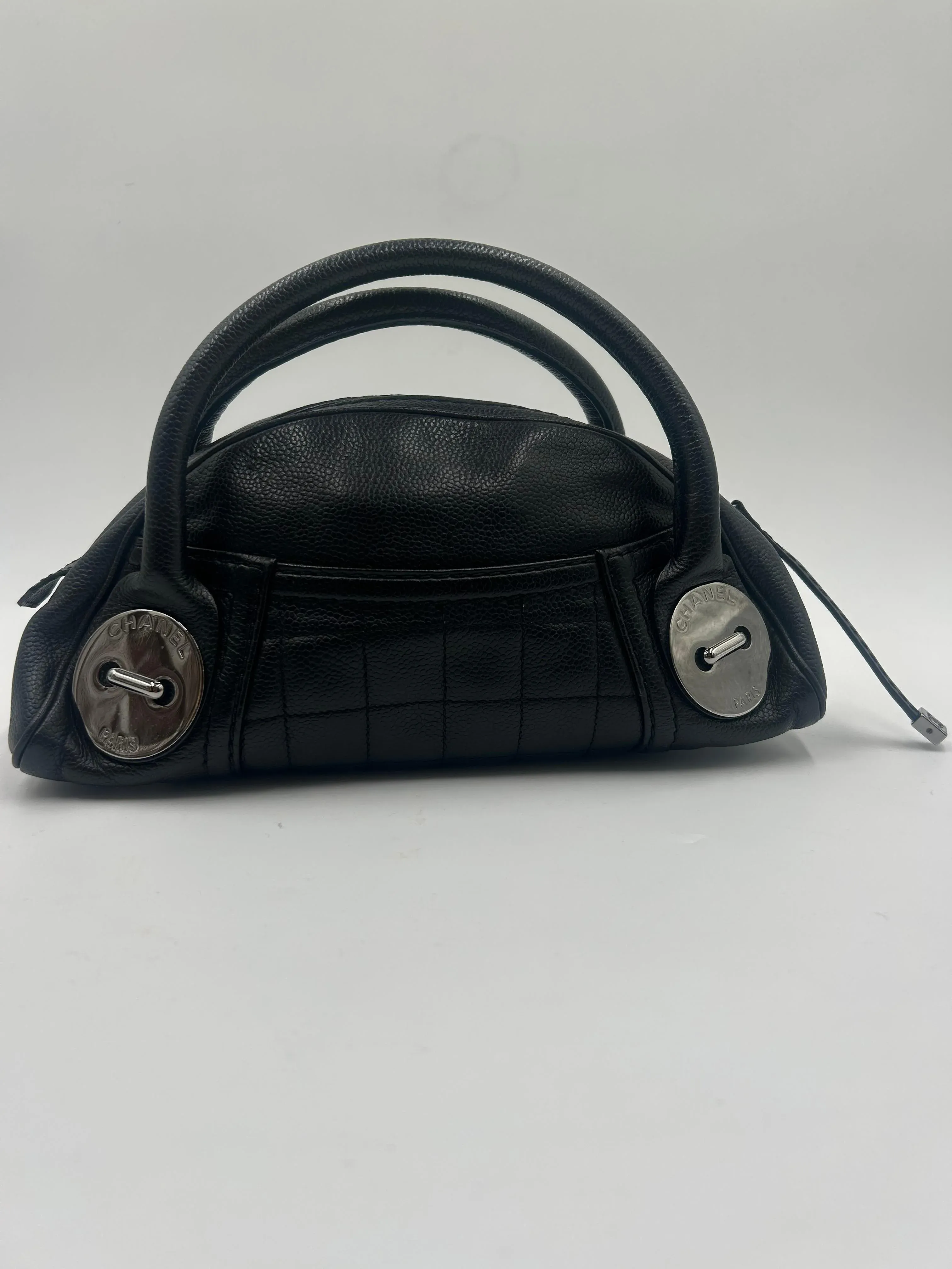 Chanel Black Leather Button Satchel 2004 | Chairish