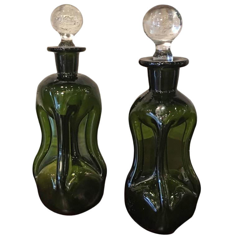 MidCentury Dimpled Green Glass Perfume Bottles a Pair Chairish