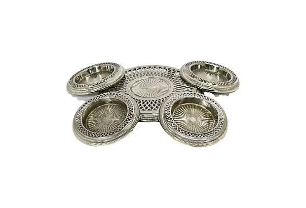 Carved Wood Nun Figurines, a Pair1920s French Silver Plate Wine Coasters, 5 Pcs