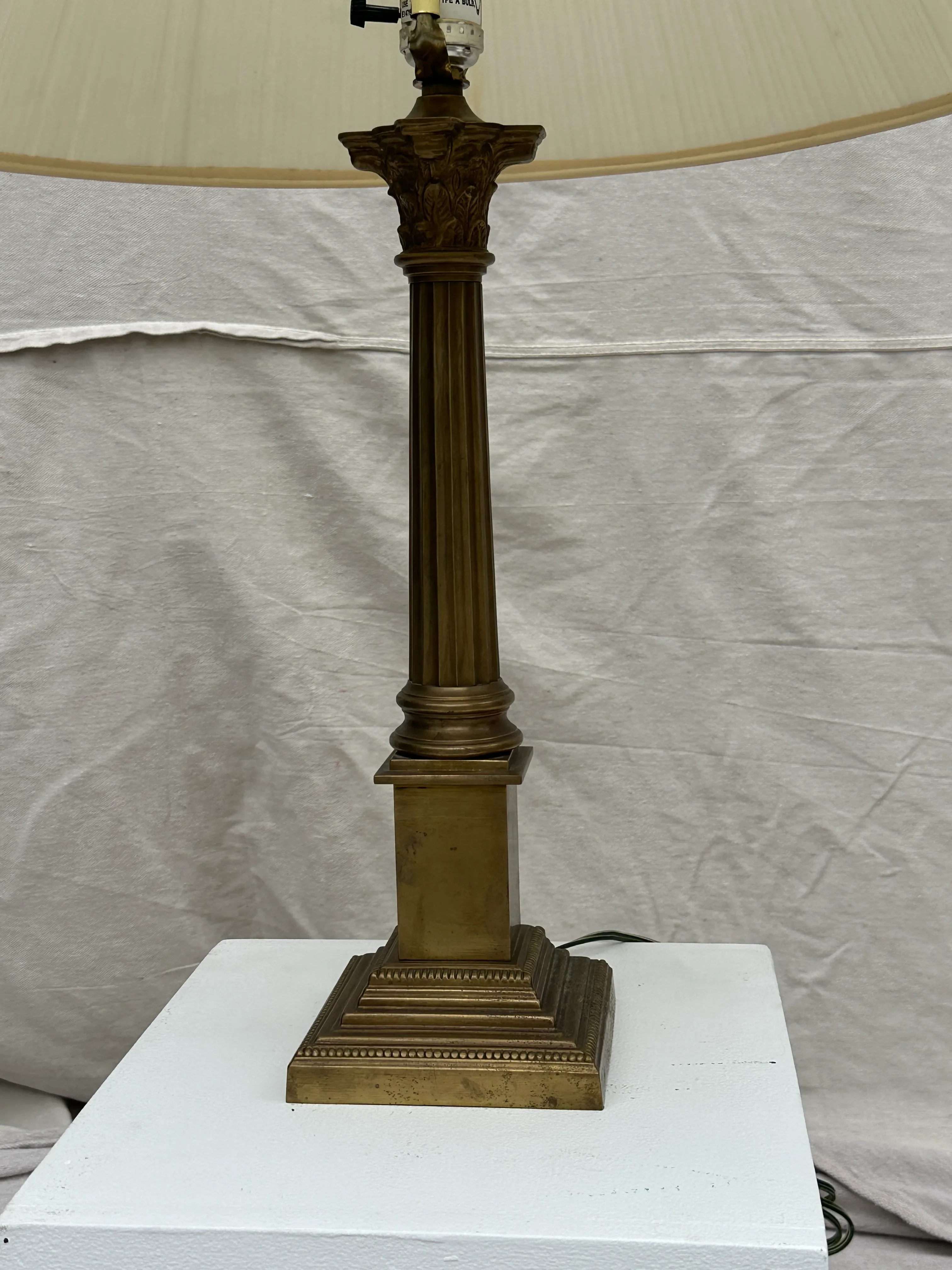1990s Brass Corinthian Column Lamp by Laura Ashley | Chairish