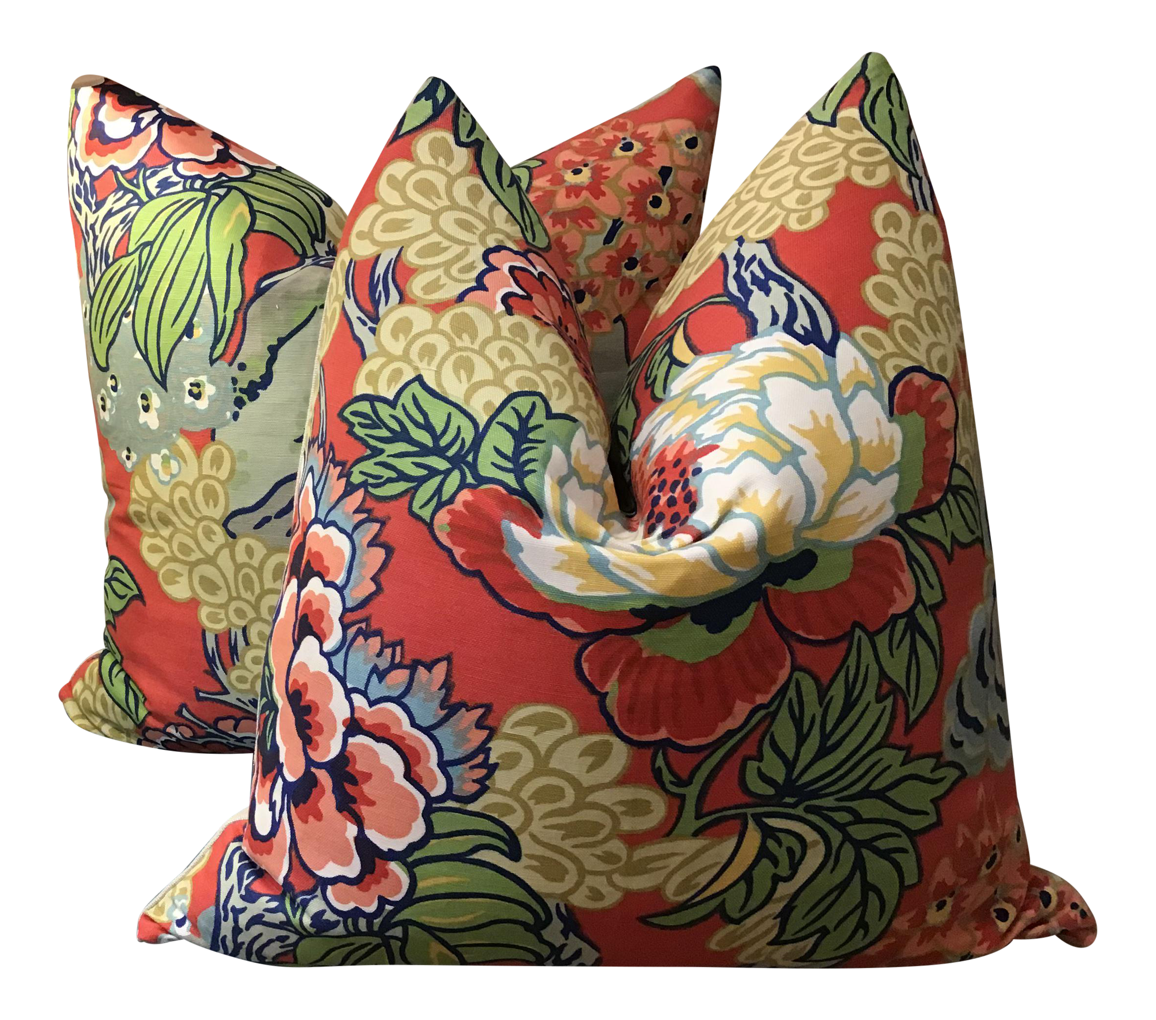 Thibaut Honshu In Coral And Green 22 22 Pillows A Pair Chairish